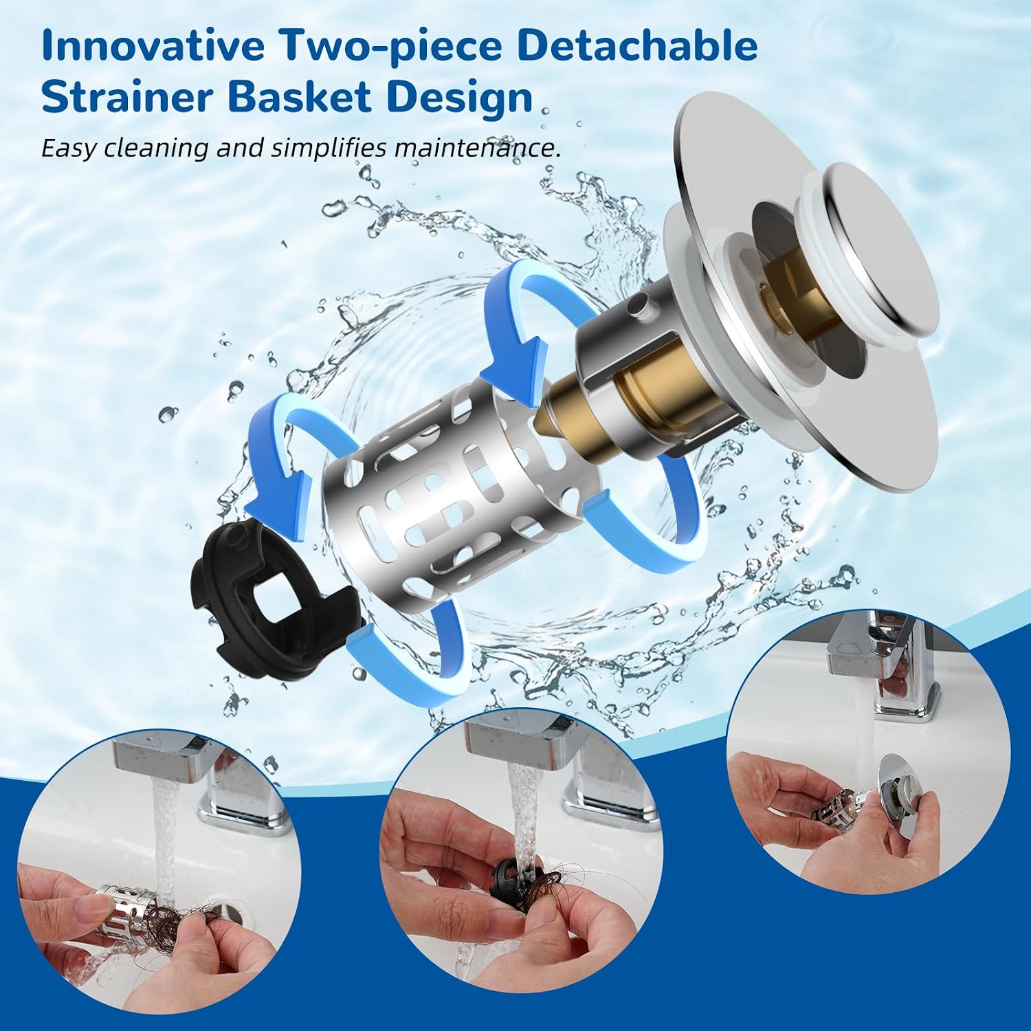 Thumbnail 2 de Hibbent Upgraded 3 in 1 Bathroom Sink Drain Strainer, Pop Up Stopper