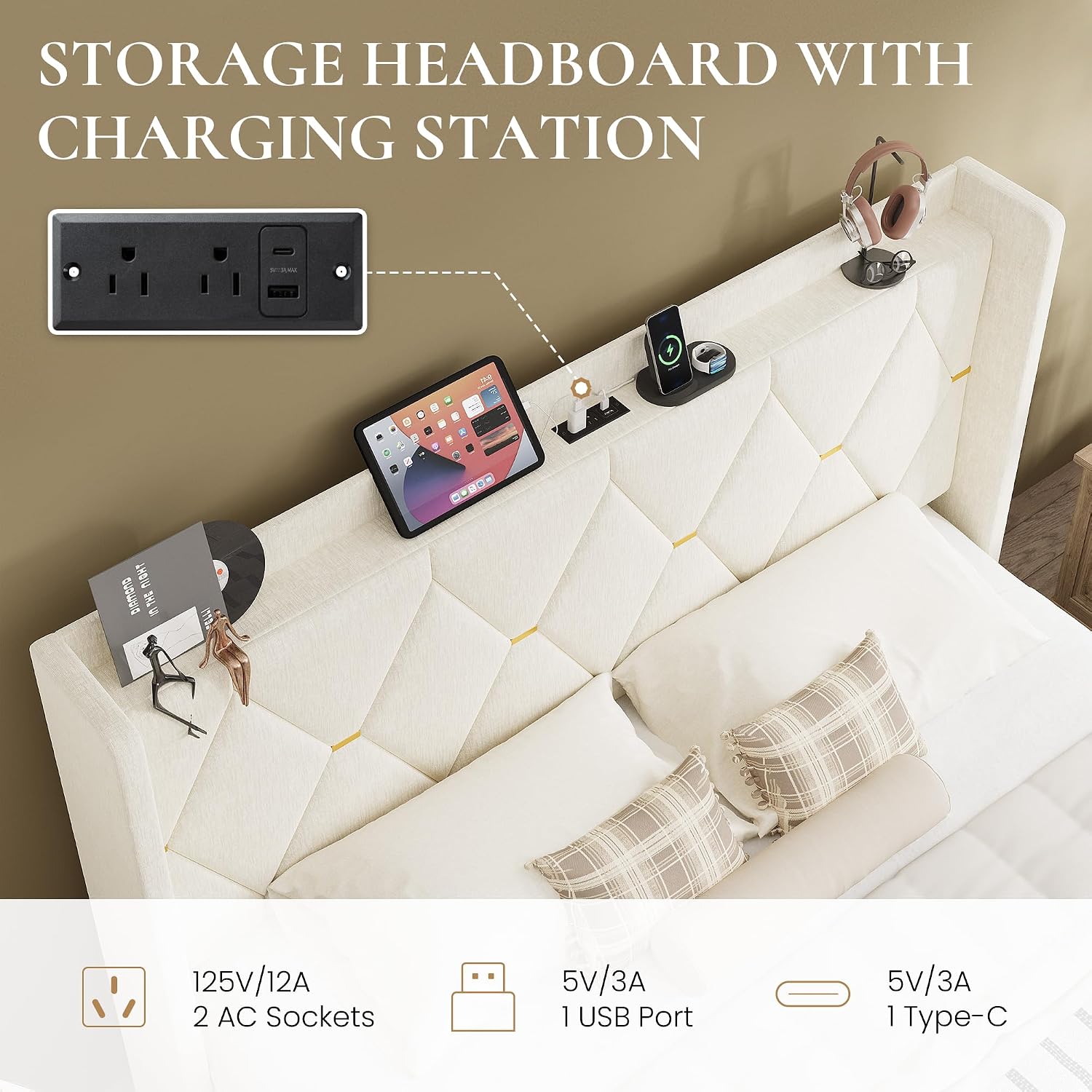 Detalle de SHA CERLIN Upholstered Bed Frame, King Size