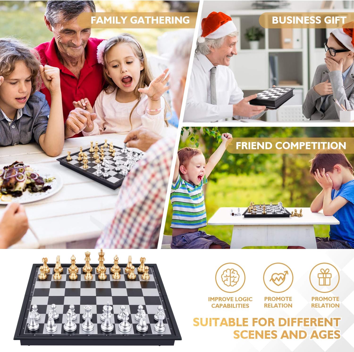 Thumbnail 4 de Peradix Magnetisches Einklappbares Schachbrett – Reise-Set für Kinder ab 6 Jahre und Erwachsene (Gold & Silber)