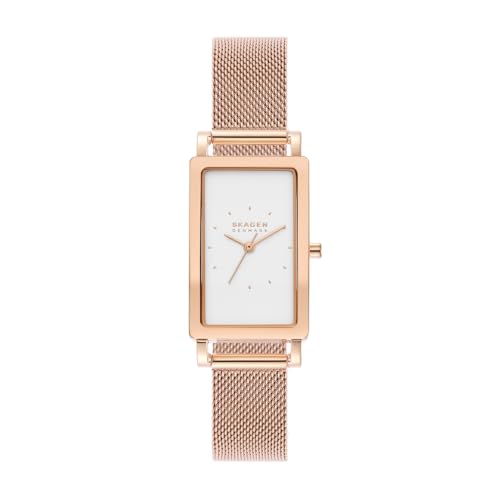 Detalle de Skagen Hagen reloj para mujer de cuarzo, rectangular, oro rosa y esfera blanca