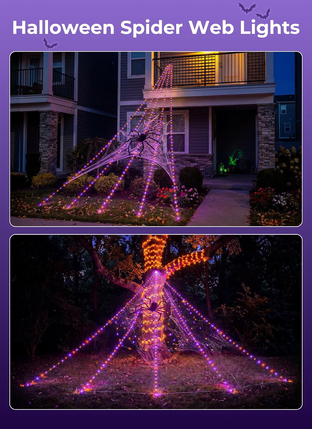 Detalle 2 de Brightown 312-LED Giant Spider Web Lights with Plush Spider, 8 Modes, IP65