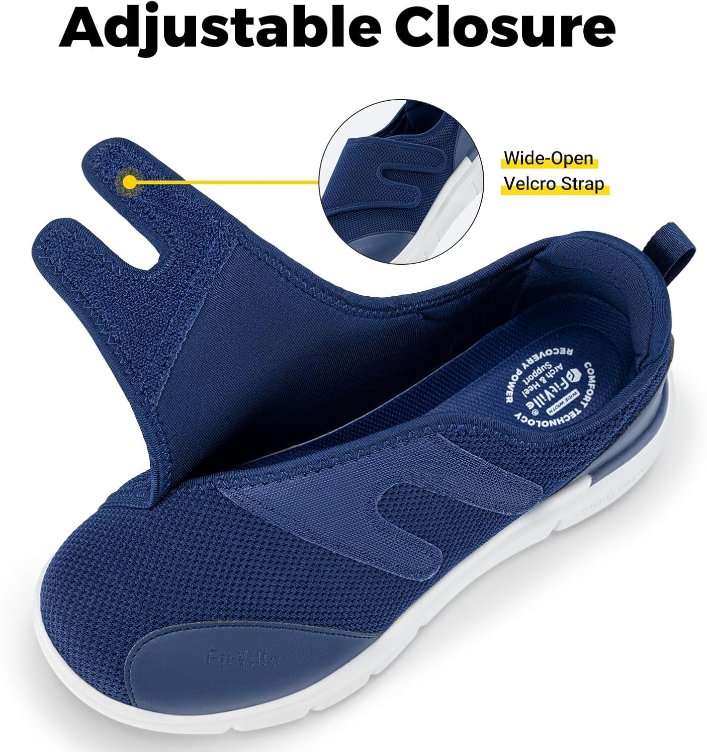 Thumbnail 2 de FitVille Scarpe Diabetici da Uomo Extra Larghe per Piedi Gonfi – Ortopediche Regolabili