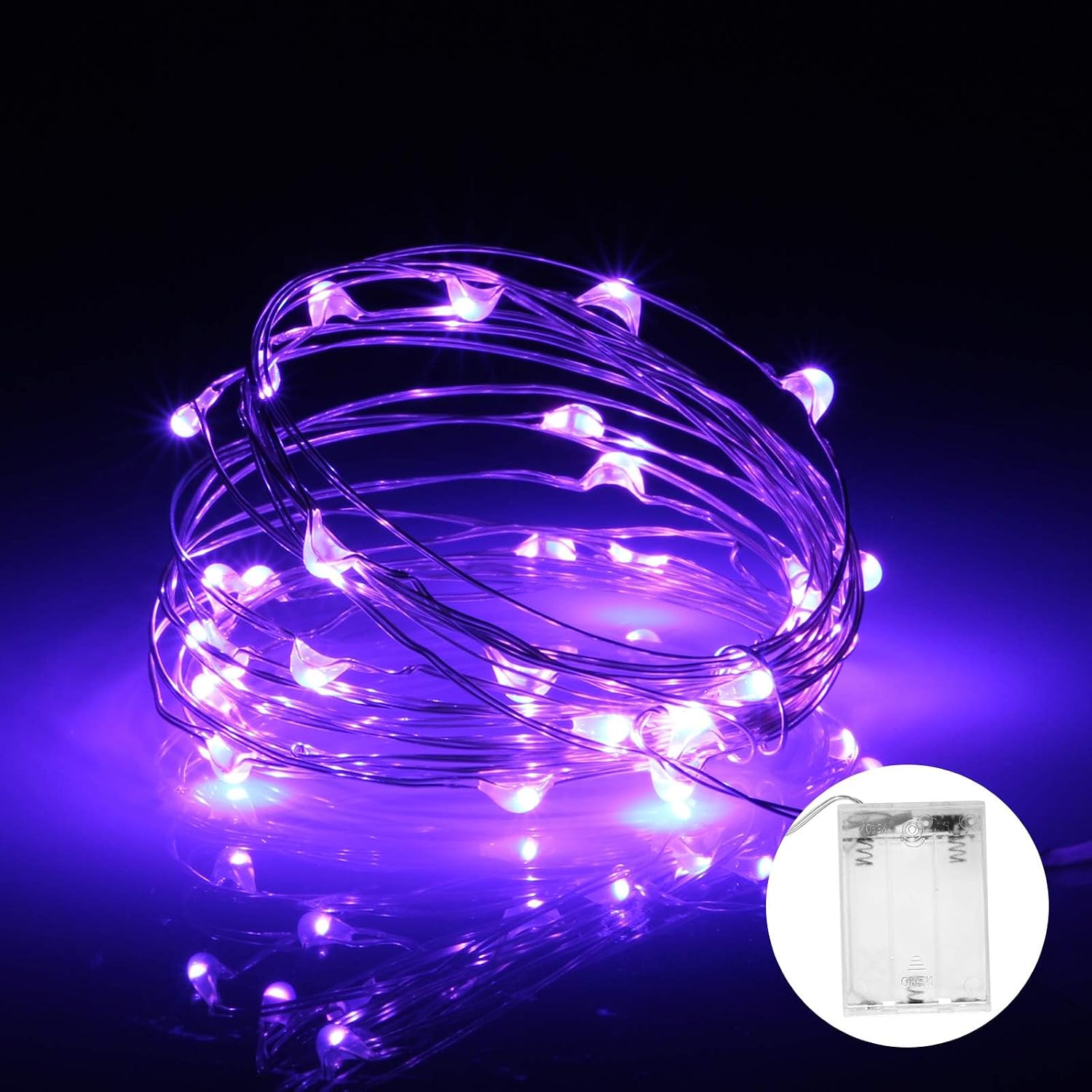 Detalle 2 de Tasodin Purple LED Fairy Lights, 16.4 ft Waterproof Copper Wire, 50 LEDs