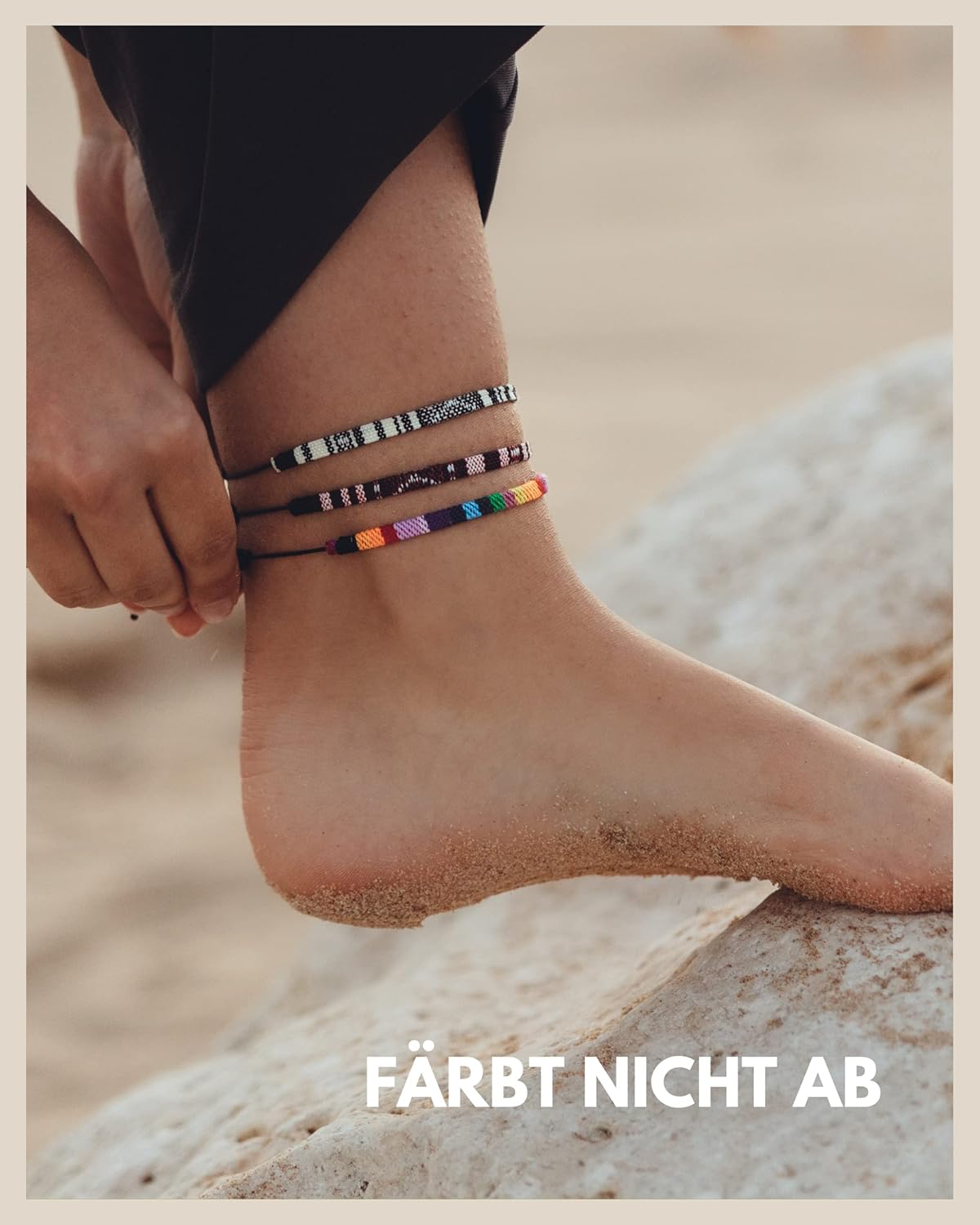 Detalle de Surfer Fußband Damen und Herren – Buntes, wasserfestes Fußkettchen aus Baumwolle, größenverstellbar (16–32 cm)