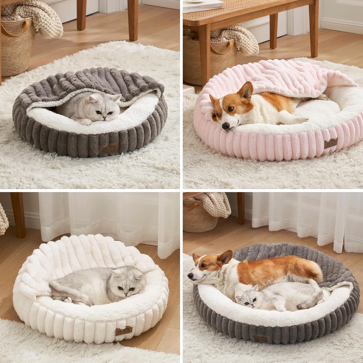 Thumbnail 5 de COZY KISS Cat Bed with Blanket 58x58x15cm – Small Indoor Hideaway for Cats