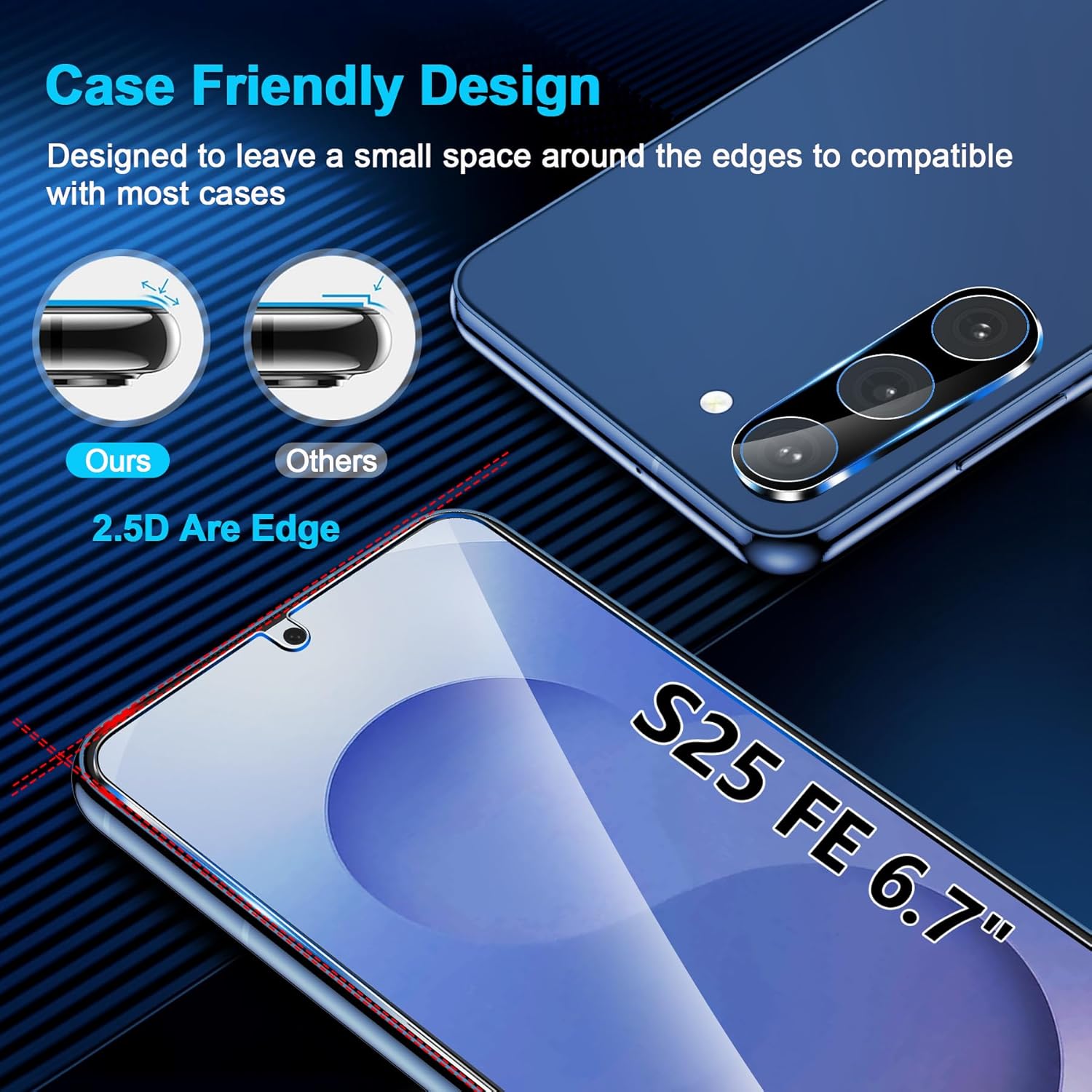 Thumbnail 4 de [3+3 Pack] Galaxy S25 FE Tempered Glass Screen Protectors (HD Clear, Fingerprint Support, 3D Curved)