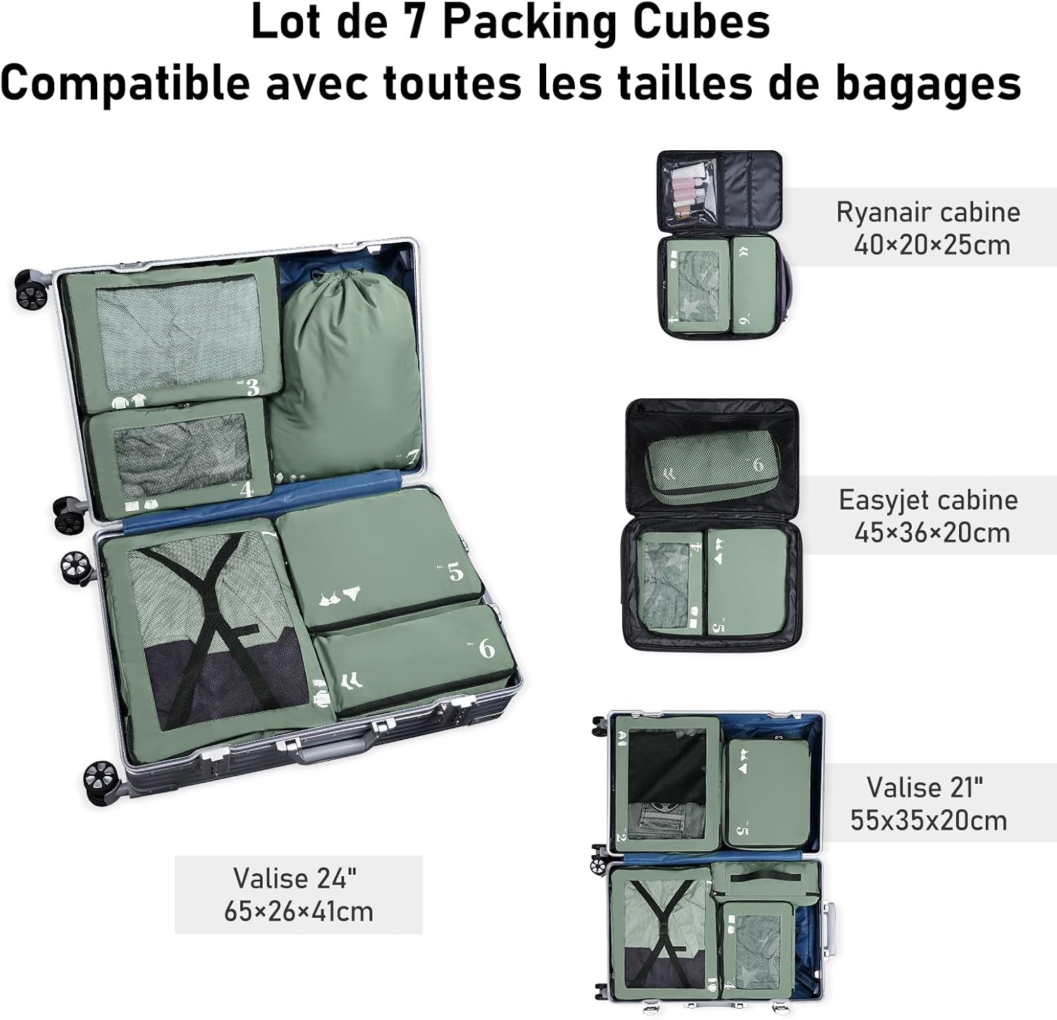 Detalle de ECOHUB Organisateur Lot de 7 - Cubes de rangement pour valise et voyage, écologique