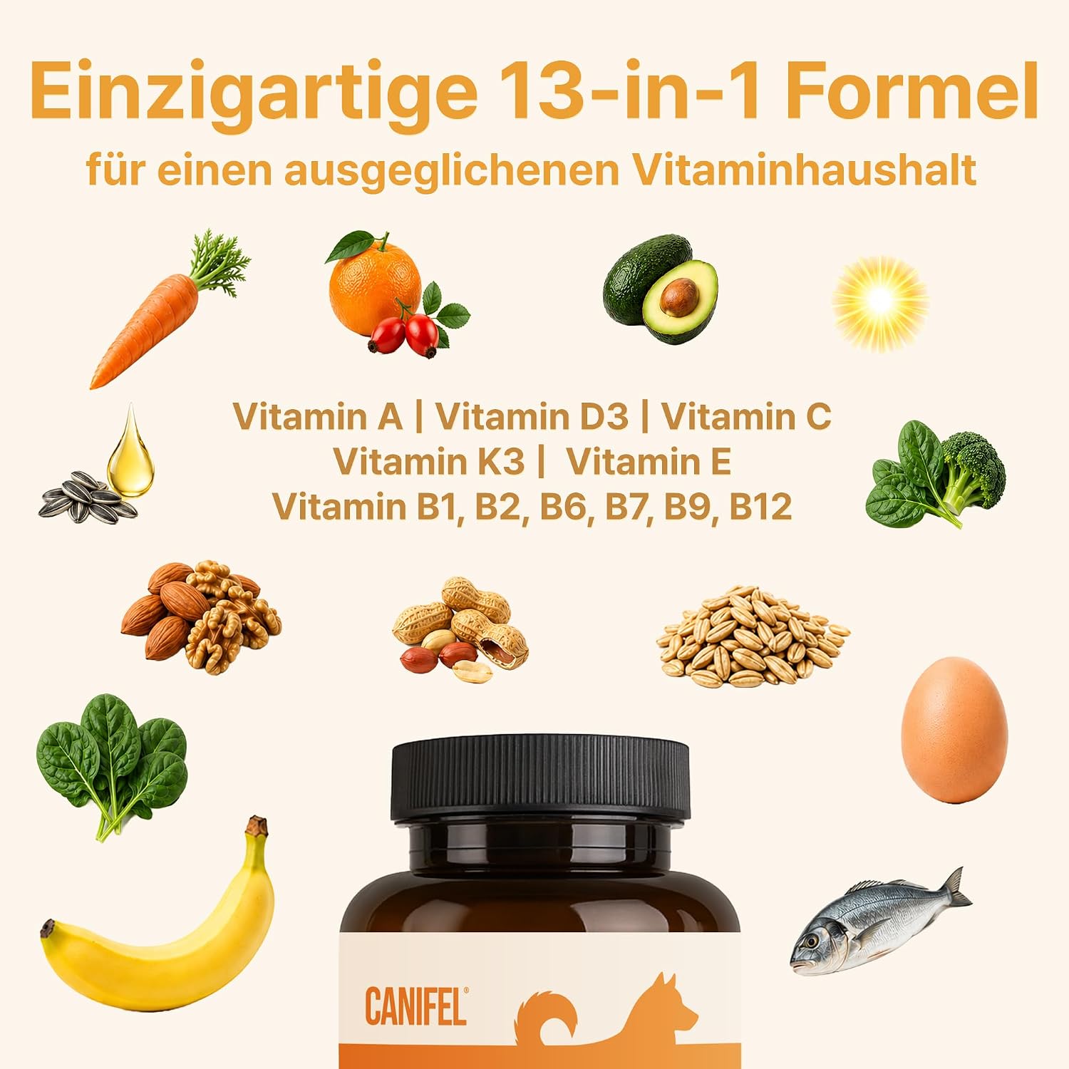 Detalle de Vitamine für Hunde – Canifel Multivitamin mit Vitamin B Komplex, Biotin & mehr (150 Tabletten) – Made in Germany