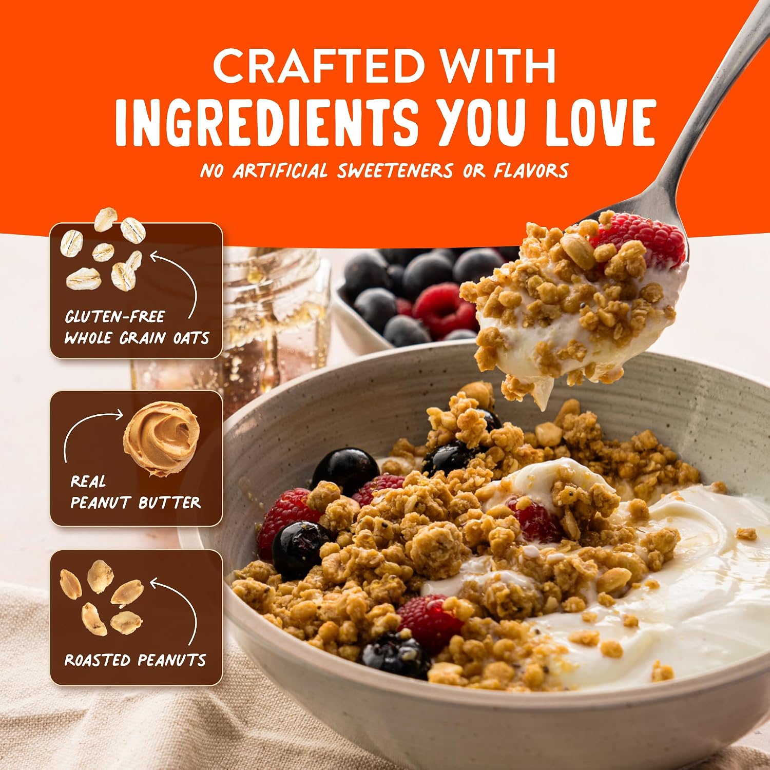 Detalle de PBfit Protein Granola, Peanut Butter Crunch, 15g Plant Protein, 11 Oz