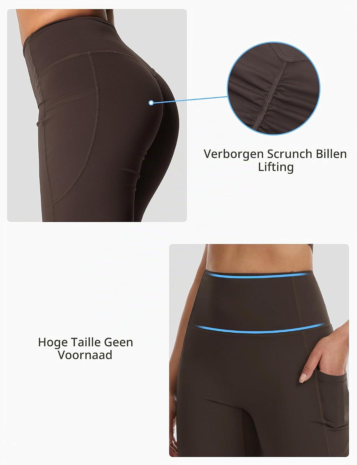 Detalle 1 de THE GYM PEOPLE uitlopende scrunchlegging met hoge taille, 4-way stretch en zijzakken