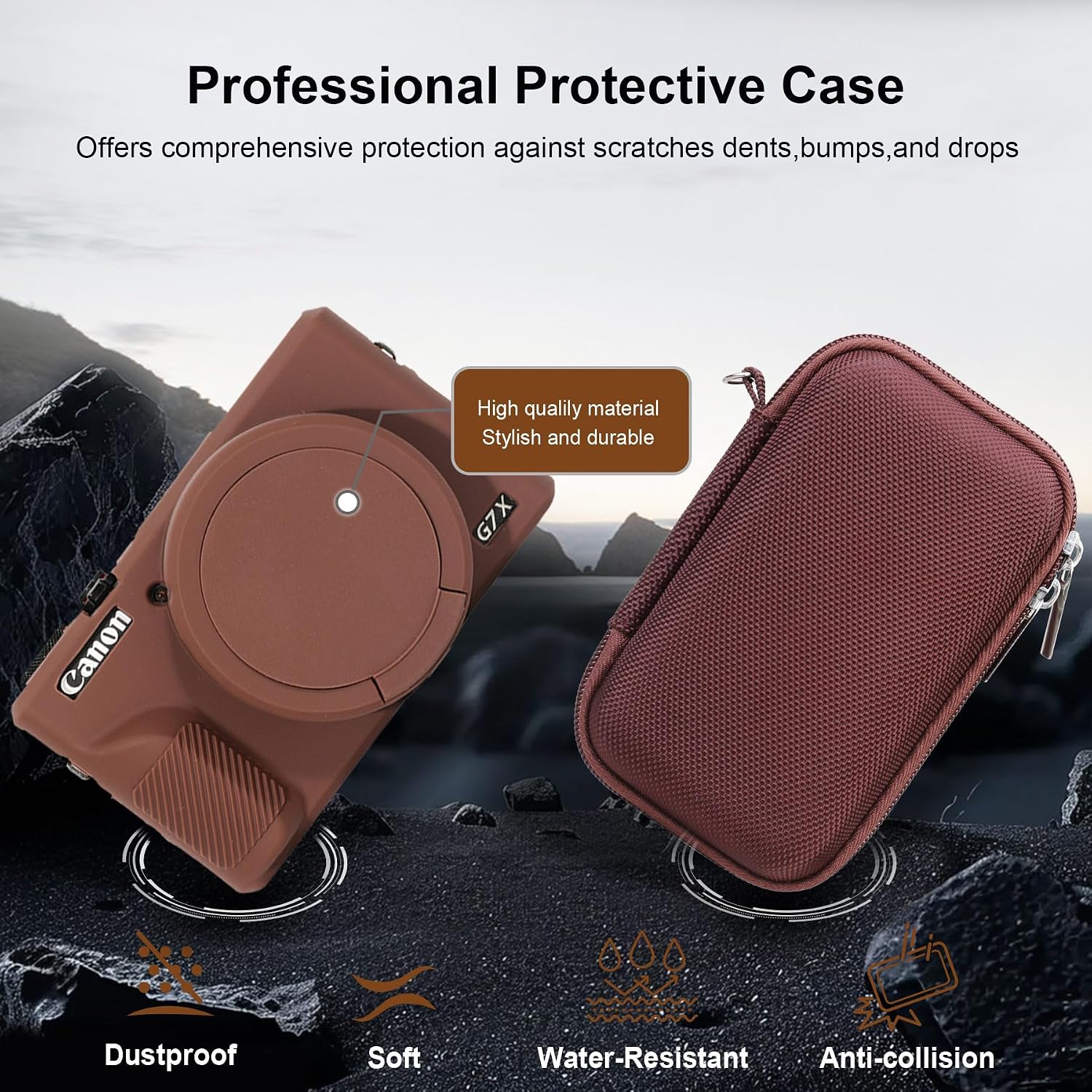 Thumbnail 5 de RAIALL Case for Canon PowerShot G7X Mark III: Hard Carry Case & Silicone Protective Cover in Brown