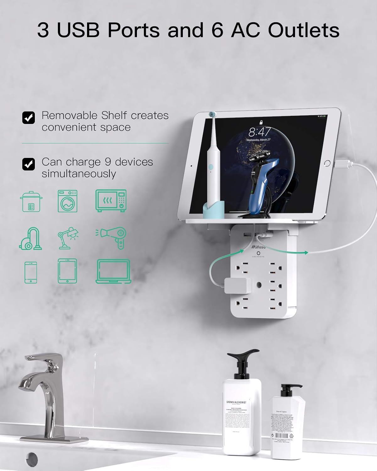 Detalle 2 de Wall Outlet Extender with Surge Protector 490J