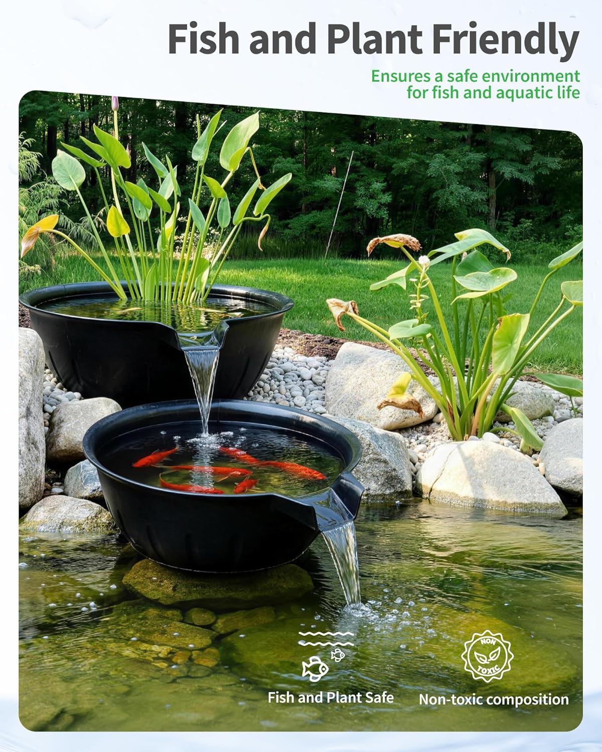 Detalle de POPOSOAP Spillway Bowl and Basin Fountain Kit — Mini Pond with 2500 L/h Pump