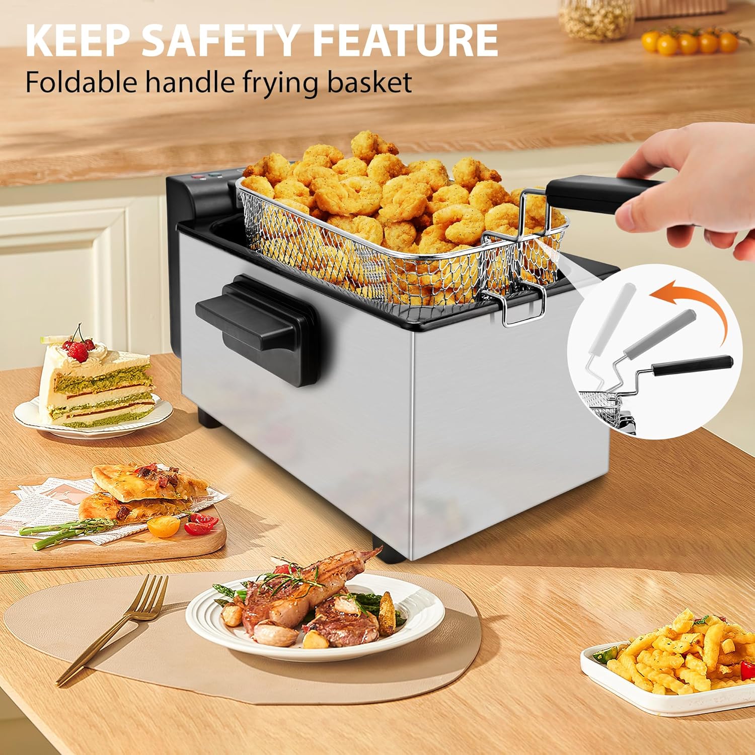 Thumbnail 4 de Pukomc 3-Liter Deep Fryer (1500W) with Adjustable Temperature, Viewing Window & Dishwasher-Safe Parts