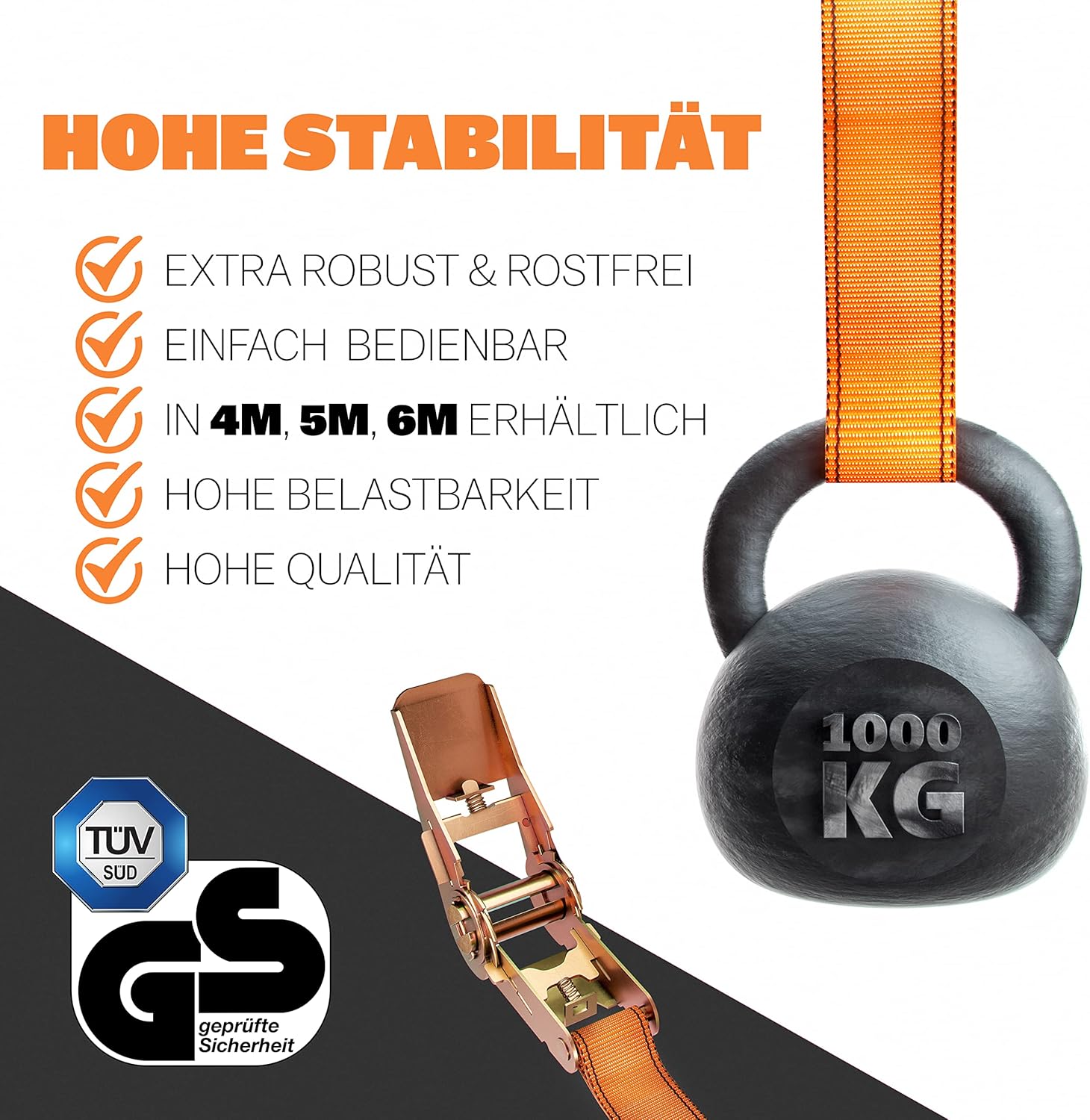 Thumbnail 2 de HELDENWERK 4-teiliges Spanngurt-Set mit Ratsche, Doppelnaht & Tüv/Gs-Zertifizierung (5 m)