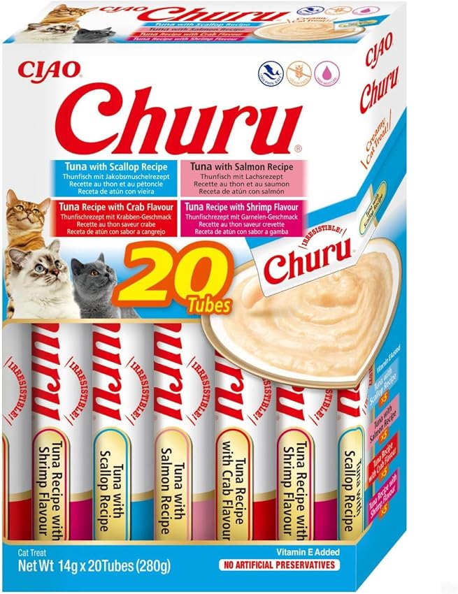 Detalle de CHURU Cat Variedades de atún con marisco 20×14 g 🐱
