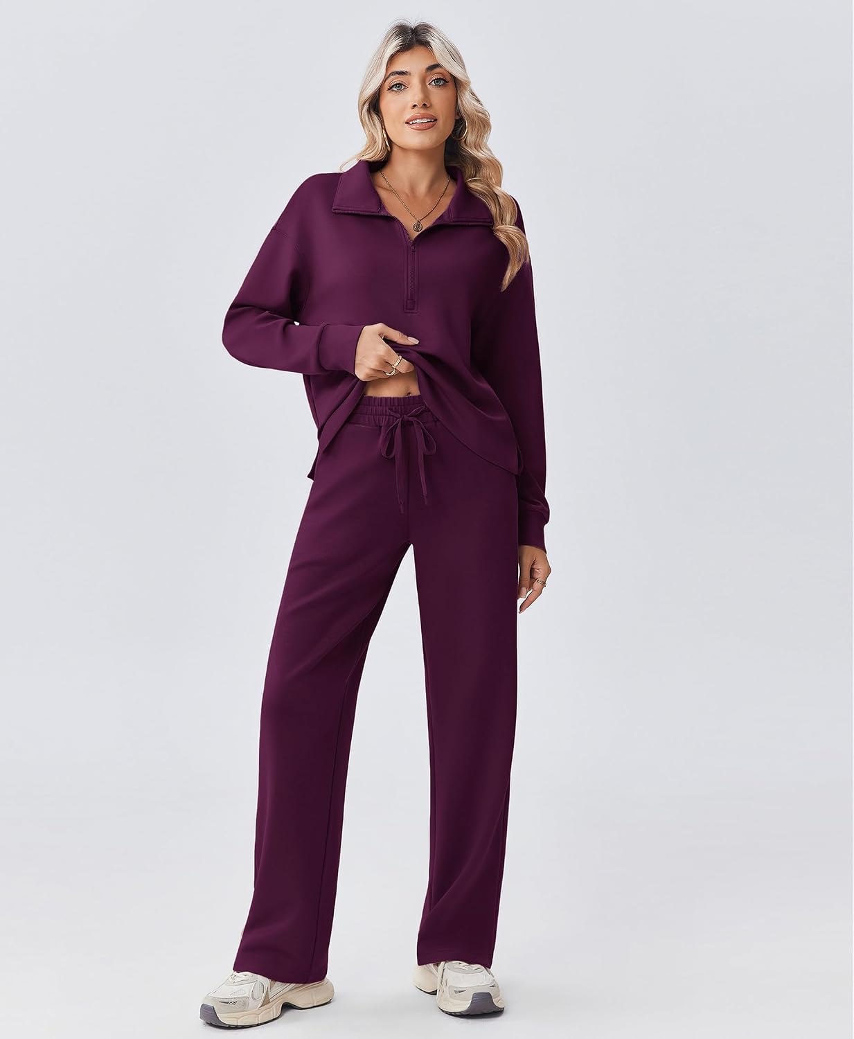 Detalle de PINSPARK Women's Half-Zip Sweatsuit Set with Lightweight Stretch Fabric