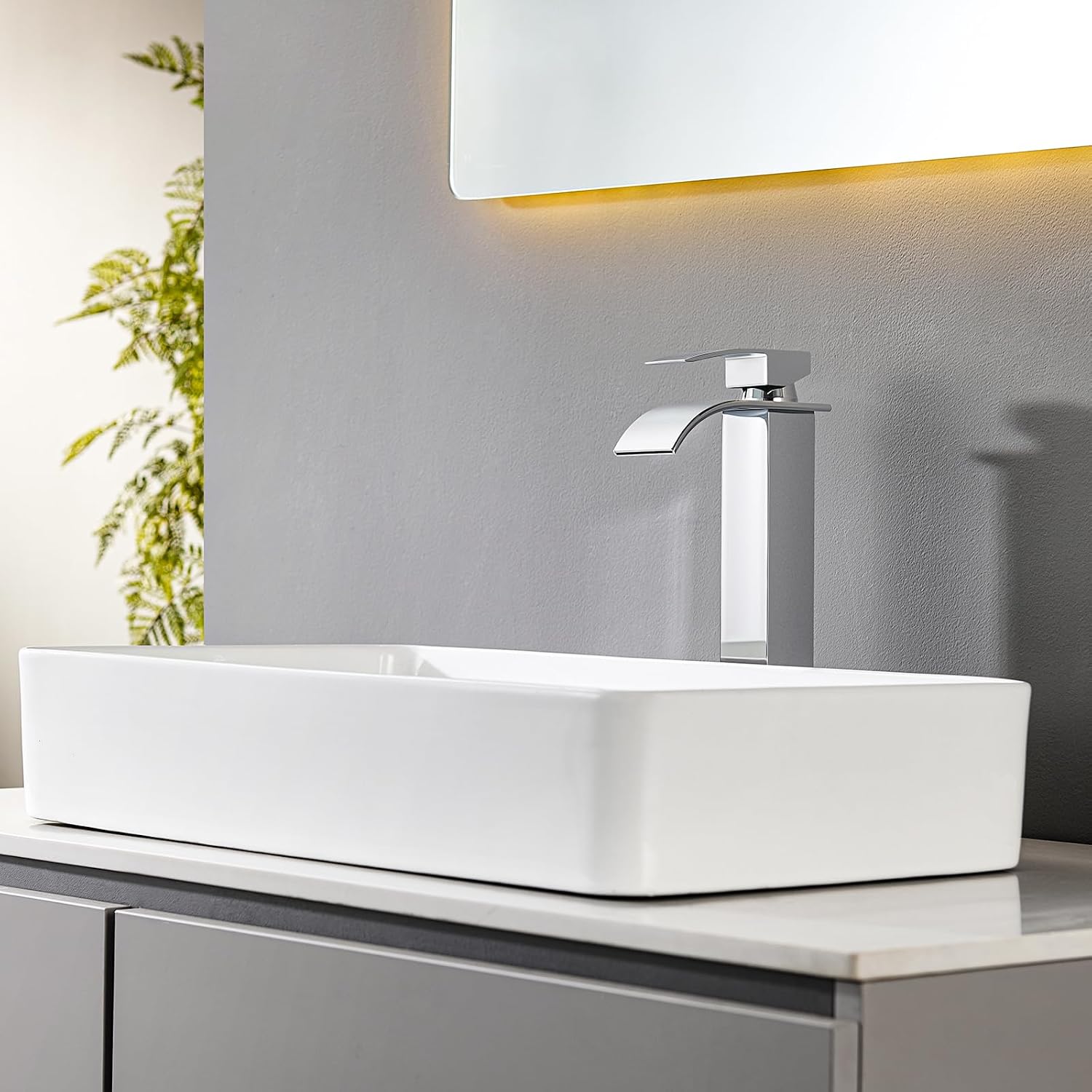 Thumbnail 6 de CECIPA Rubinetto lavabo a cascata alto, cromo, 245 mm di altezza – miscelatore in ottone e acciaio inox