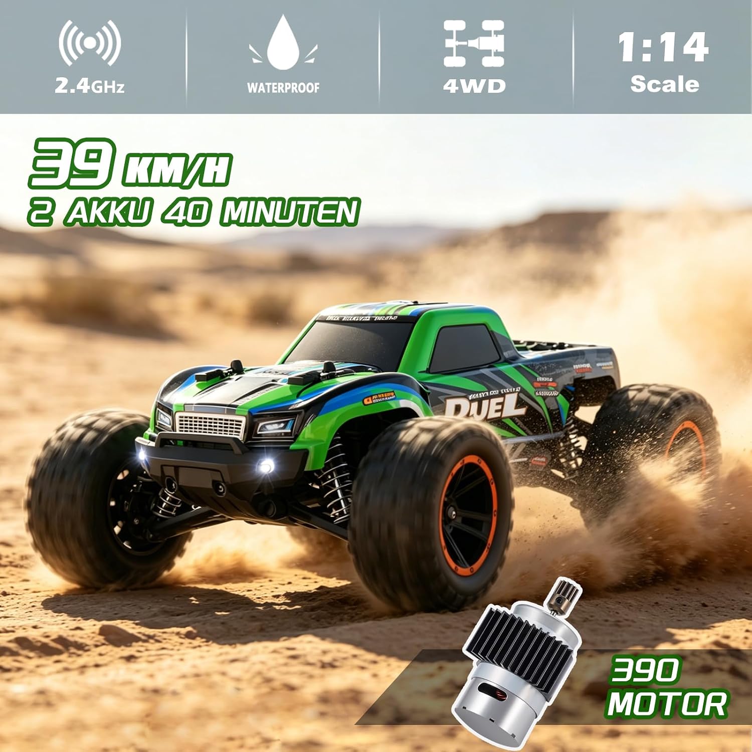 Detalle de HAIBOXING Ferngesteuertes Auto RC 1:14 4WD Hochgeschwindigkeits Monster Truck – All-Terrain, wasserdicht