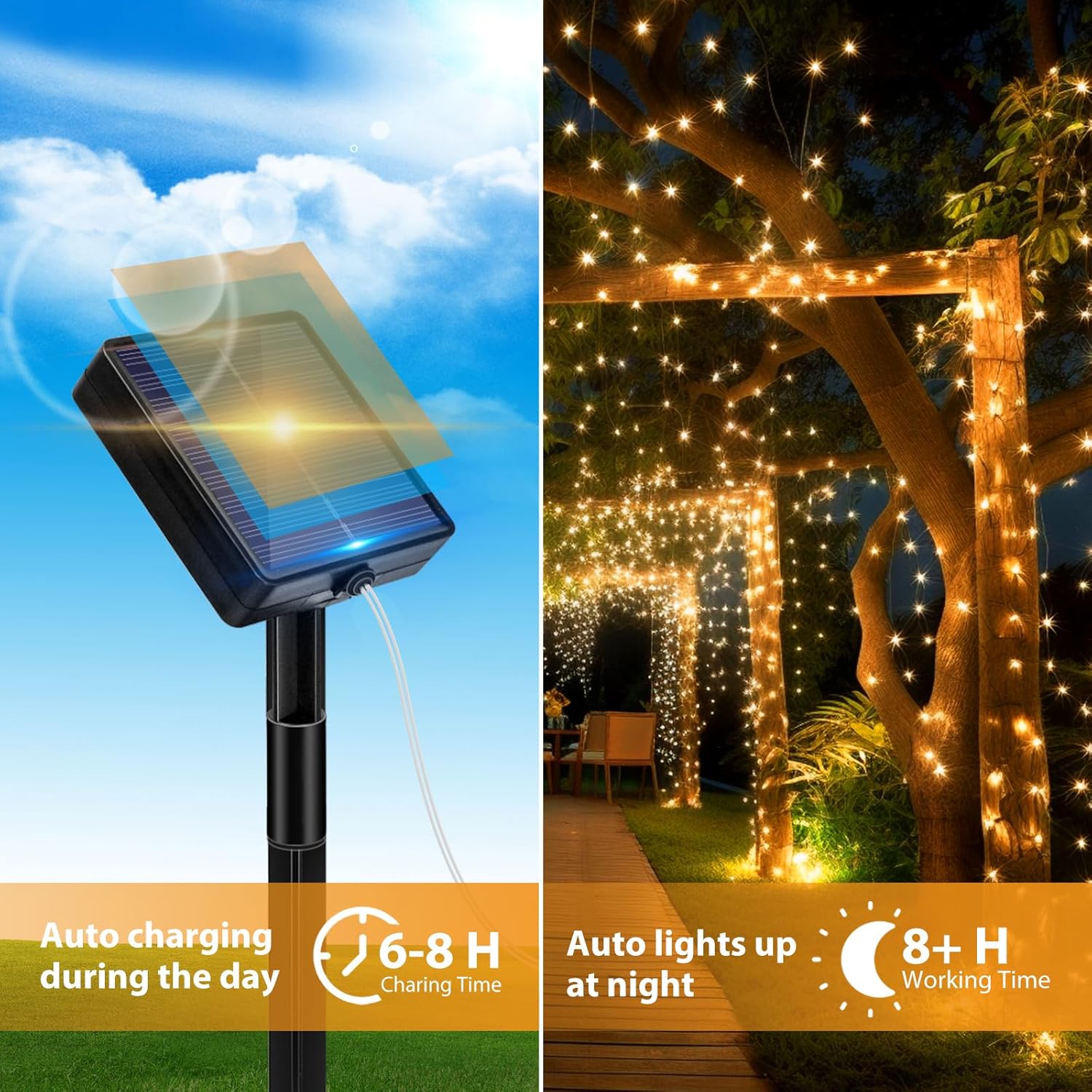 Thumbnail 1 de Peasur 3 Pack Solar Lights Outdoor Garden String: 36m of Warm White LEDs with 8 Modes