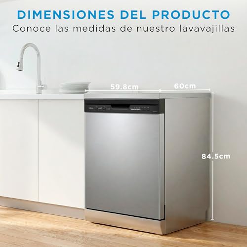 Detalle de Midea Lavavajillas 60 cm+++ Inox para 12 servicios — Lavavajillas independiente, 49 dB, 4 programas y media carga