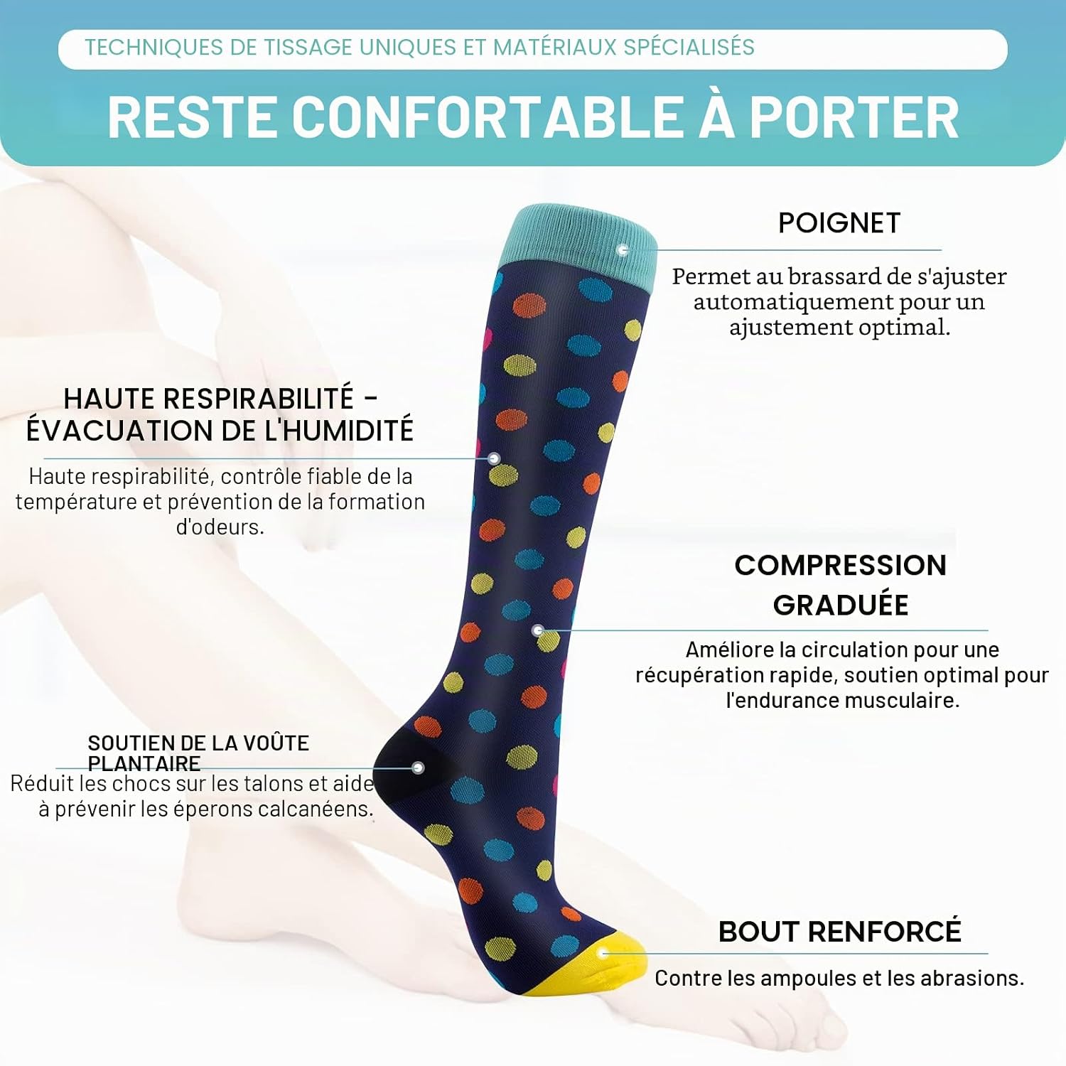 Detalle de Pnosnesy Chaussettes de Compression (2/4/6/7 paires) 15-20 mmHg pour Hommes et Femmes — soutien et confort en déplacement
