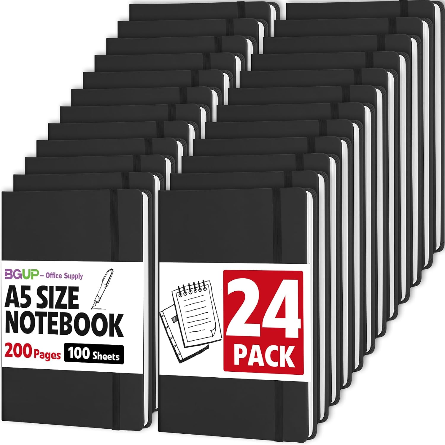 Detalle de BGUP 24-Pack A5 Lined Journals, 200 Pages, Faux-Leather Hardcover