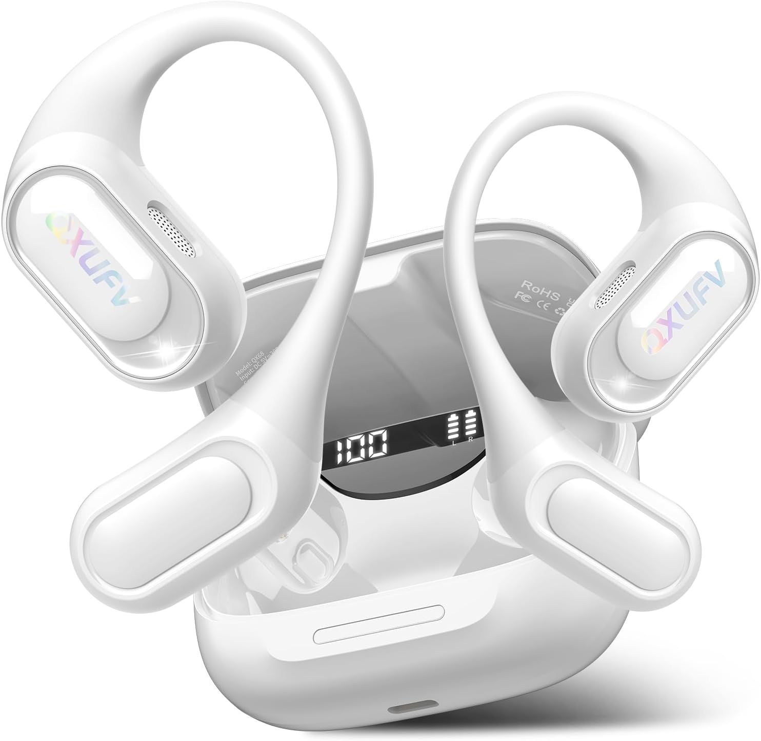 Detalle de Open-Ear Headphones with Bluetooth 5.4: Deep Bass Open-Ear Earbuds (White)
