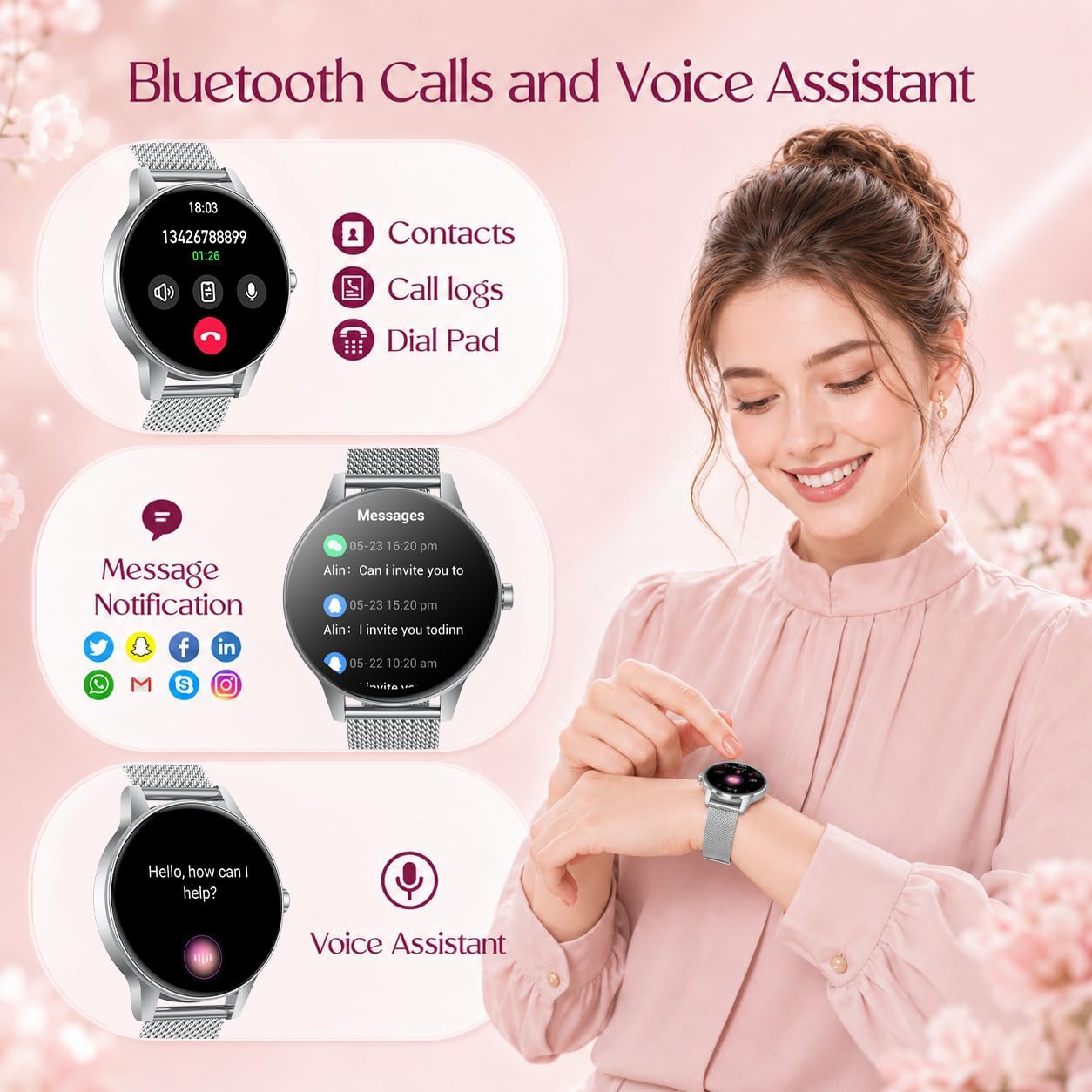 Detalle de Smart Watch Fitness Tracker Women: 1.27'' HD Screen, Calls, Health Monitoring & 114 Sports Modes