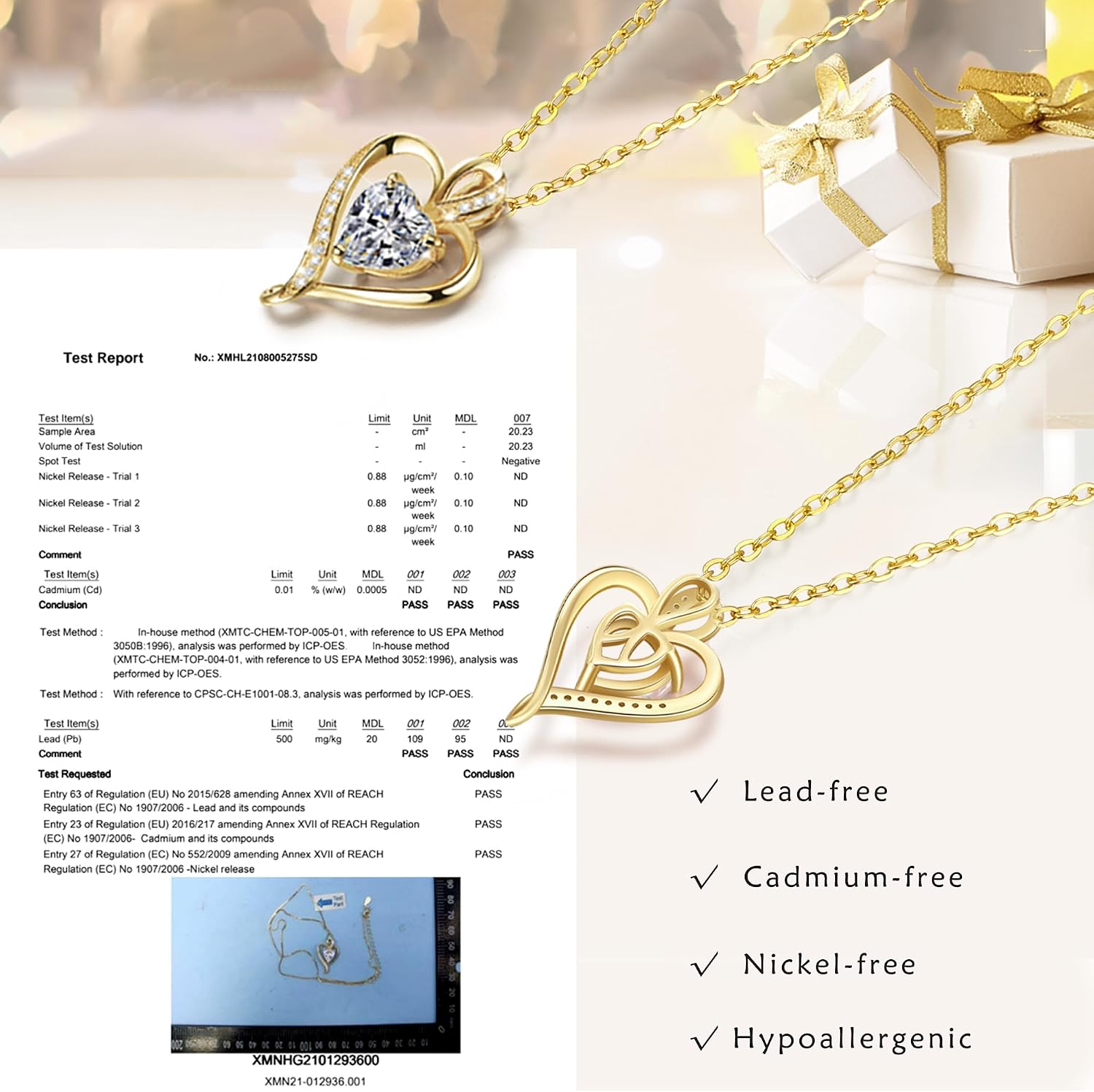 Detalle 2 de LAVUMO collar para mujer con colgante de corazón en plata de ley 925 (oro rosa/otros acabados)