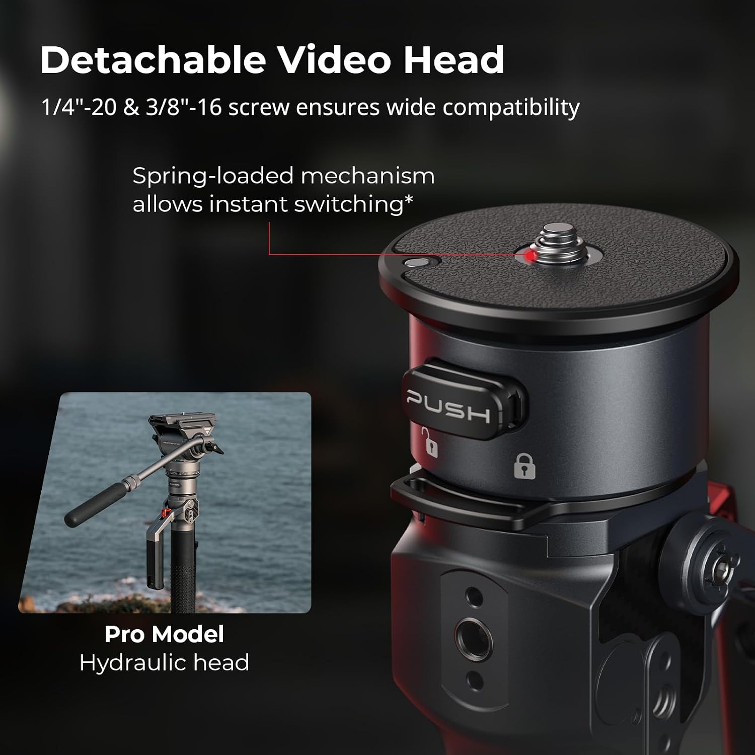Detalle de SMALLRIG Carbon Fiber Video Monopod Pro 175 cm – kompaktes Videostativ mit Ein-Knopf-Heben & Verriegelung