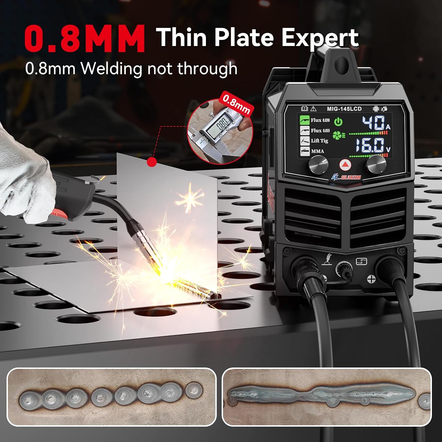 Detalle de GZ GUOZHI 145A 3-in-1 MIG/ARC/Lift TIG Welder (110V) with Large LCD Display