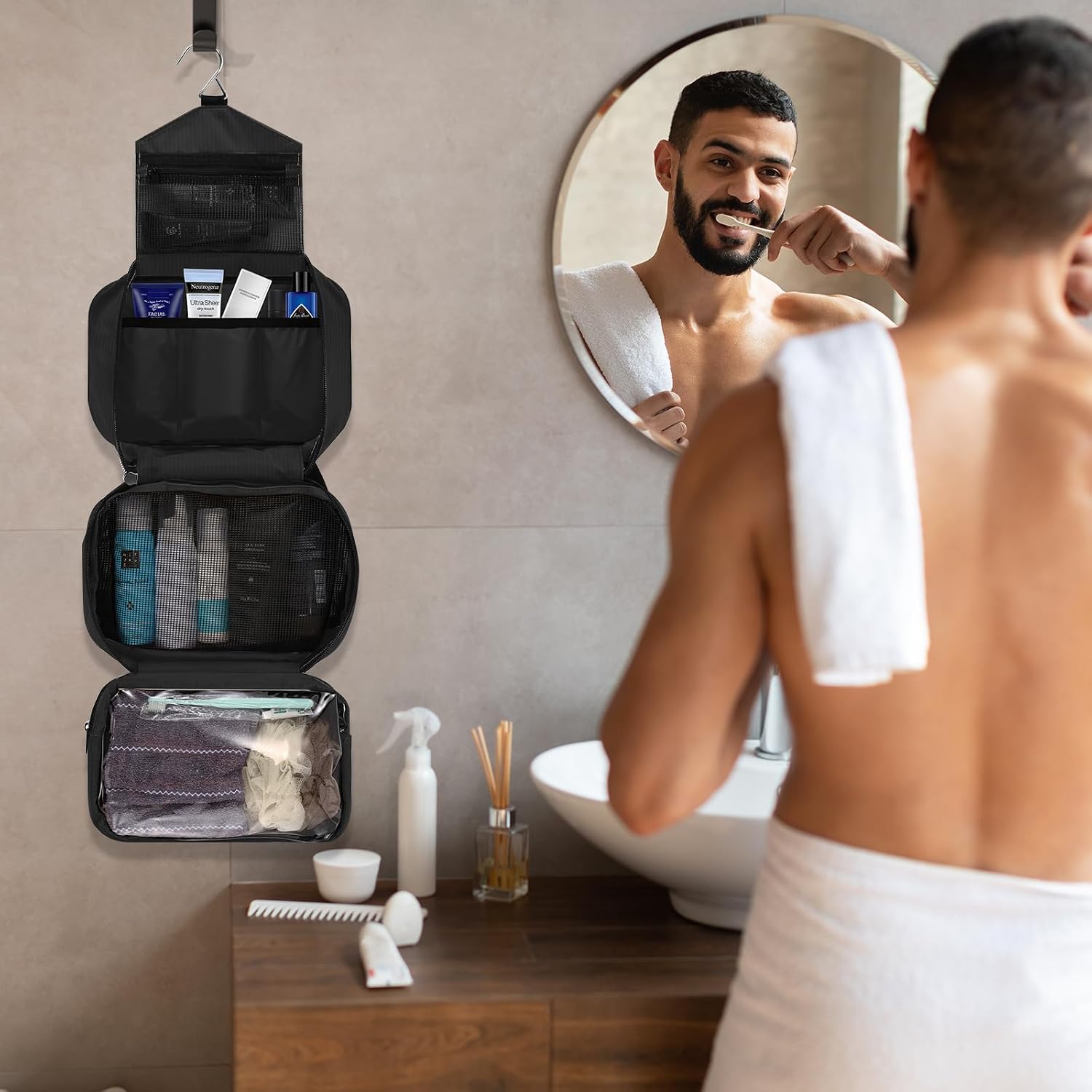 Thumbnail 4 de Homchen Hanging Travel Toiletry Bag (Waterproof Folding Cosmetic Wash Bag)