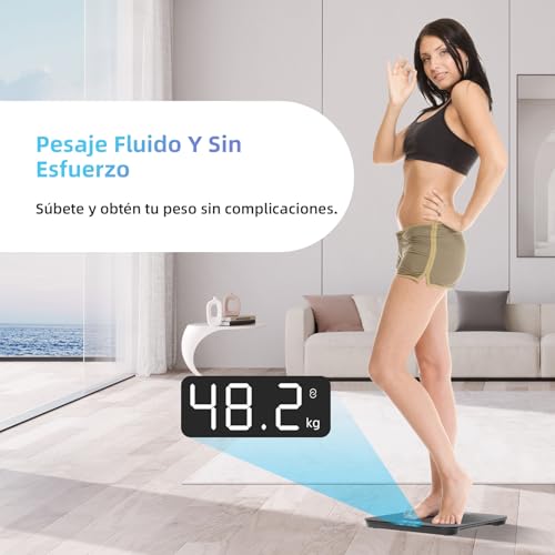 Detalle de Healthkeep Báscula de baño digital negra con pantalla LED y Step-On (hasta 180 kg)