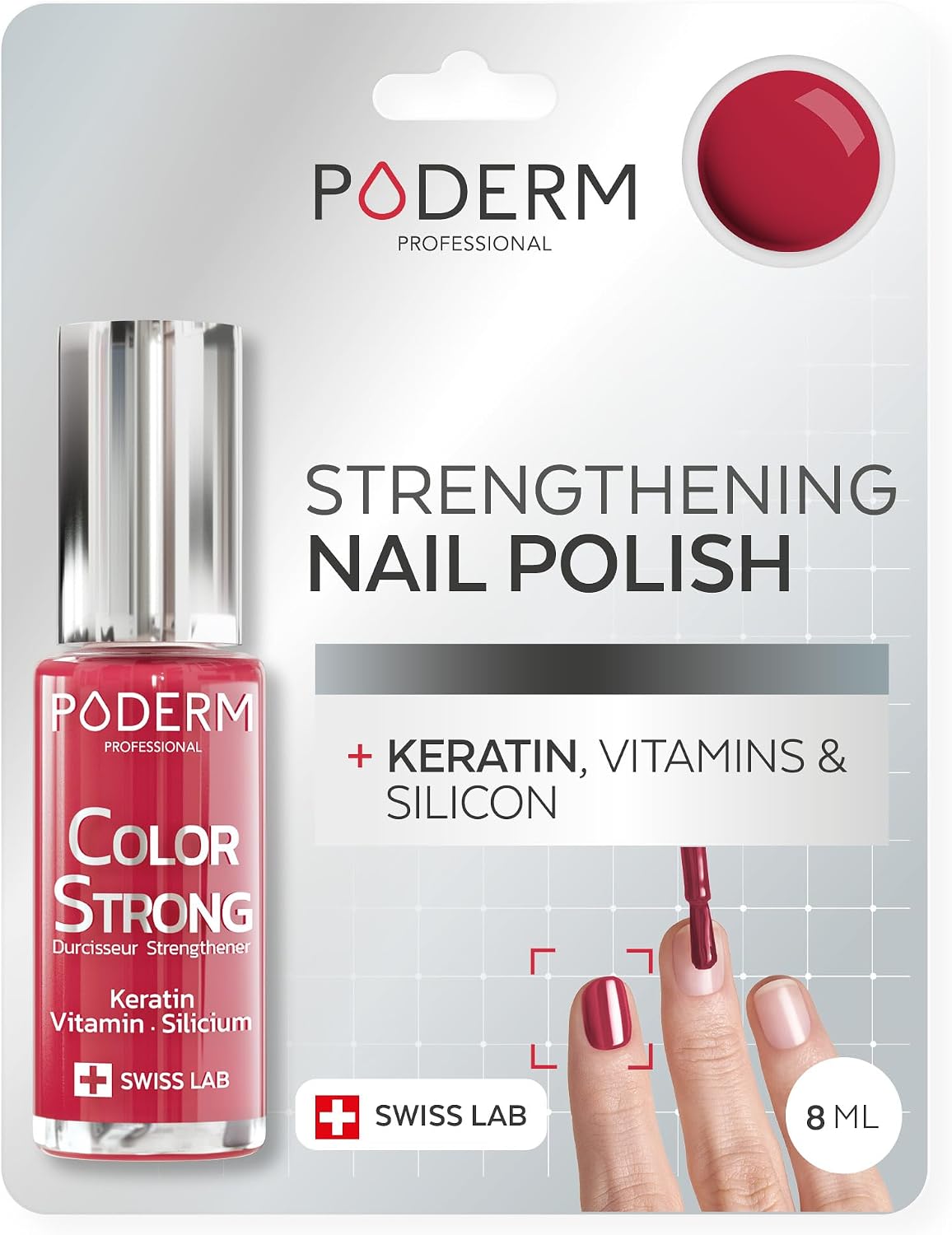 Detalle de PODERM Nail Strengthener Polish Red Rose – nagelversterkende lak met biotine