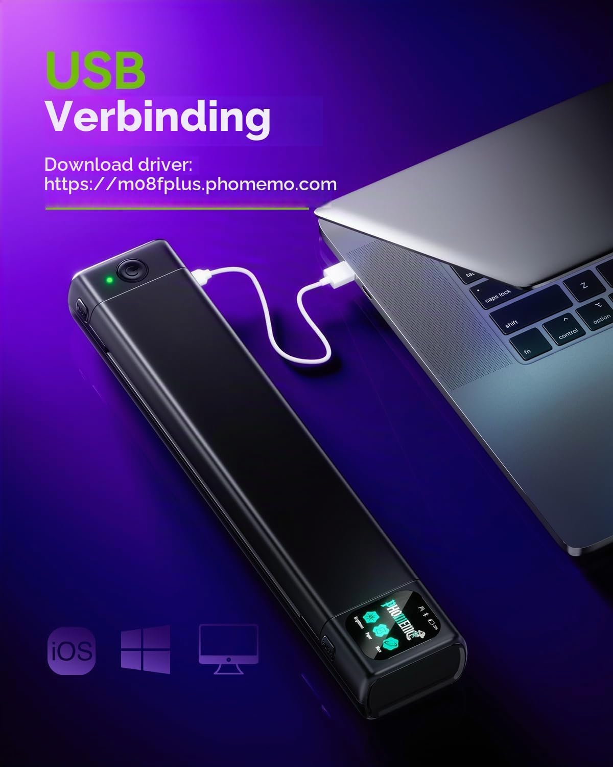 Detalle de Phomemo M08F Plus AI-tattoo-stencilprinter met touchscreen en 20 transferbladen
