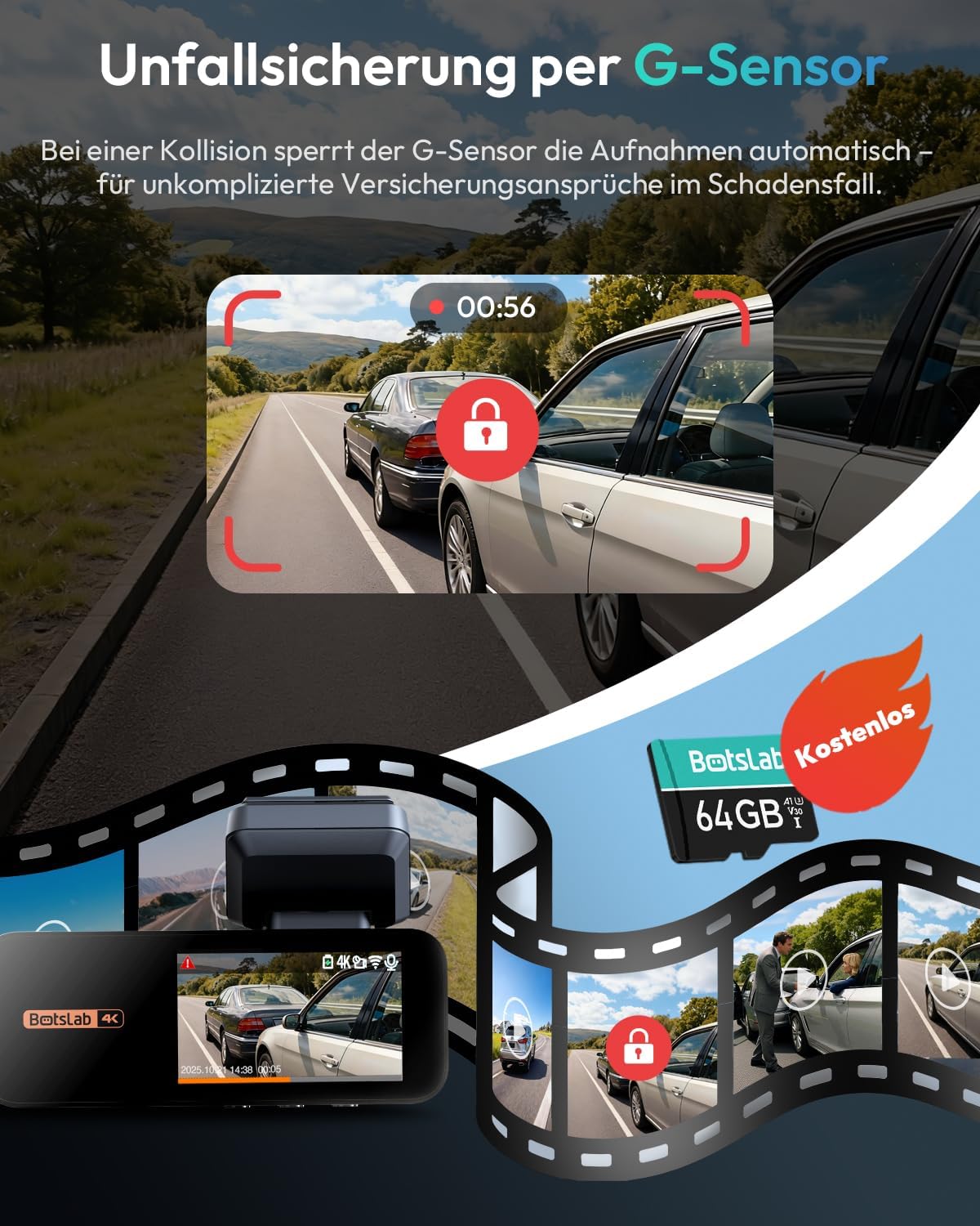 Thumbnail 4 de BOTSLAB Dashcam 4K mit 64 GB