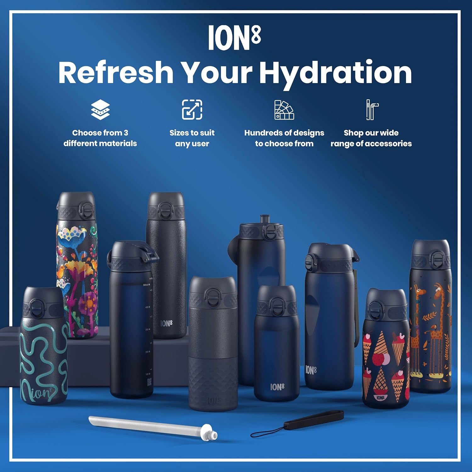 Thumbnail 6 de Ion8 Water Bottle 500 ml / 18 oz – Leak-Proof, BPA Free, Navy