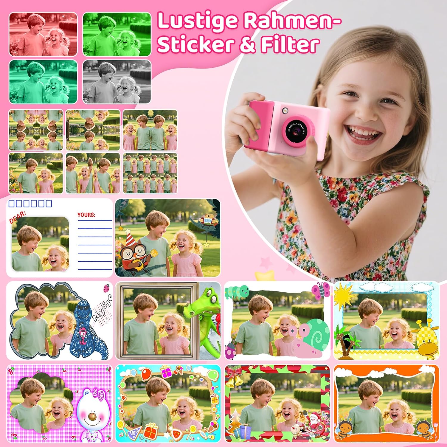 Detalle de uleway Kinder-Sofortbildkamera mit 2,4" Bildschirm, 32GB Karte & Sofortdruck (Rosa)