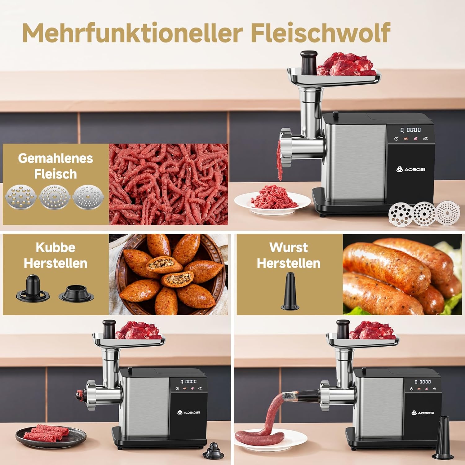 Thumbnail 1 de AAOBOSI Fleischwolf Elektrisch 3000W max