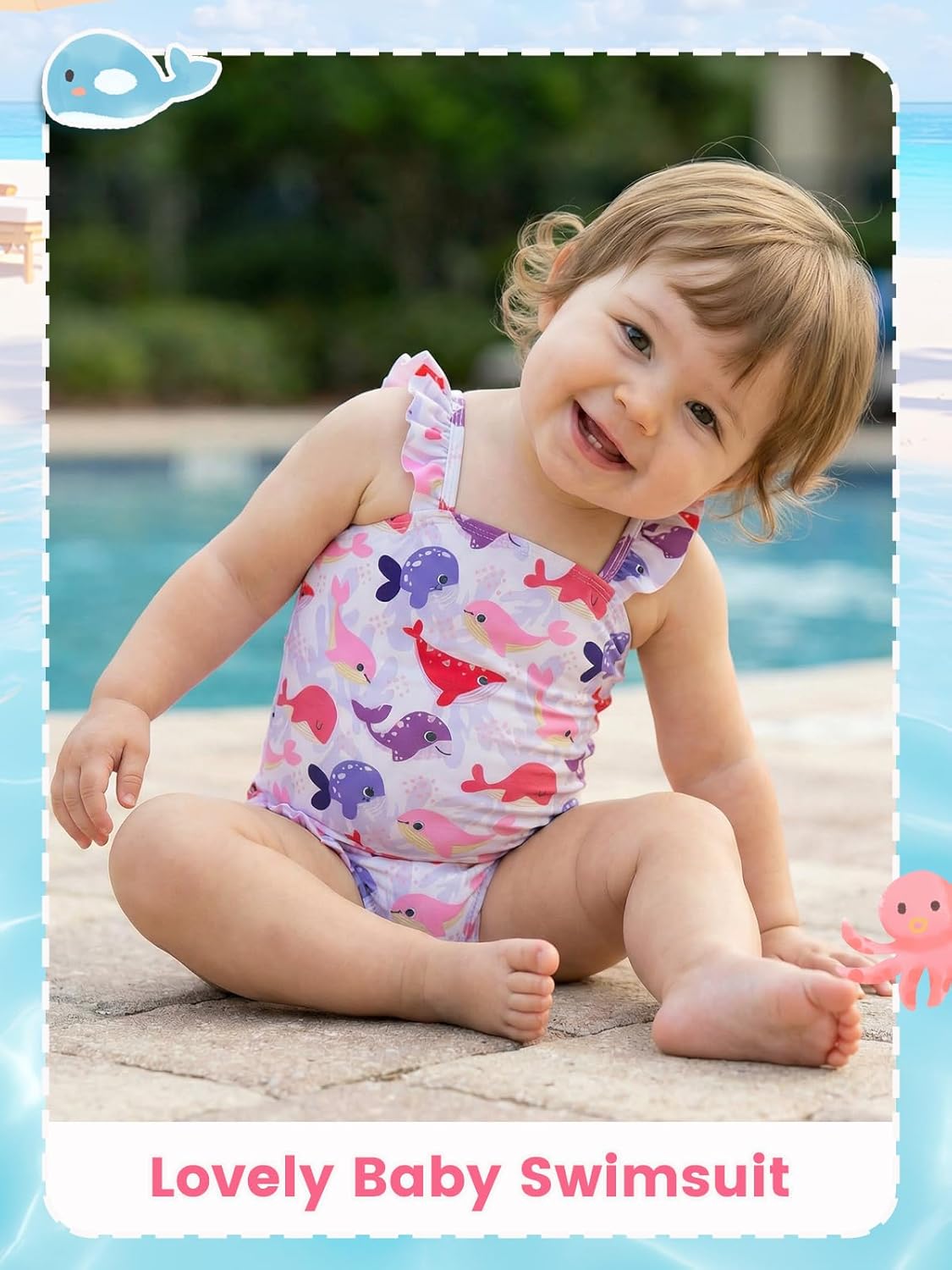 Thumbnail 1 de JiAmy Girls' Flower Print Ruffle Sleeveless One-Piece Swimsuit (12m–8y)