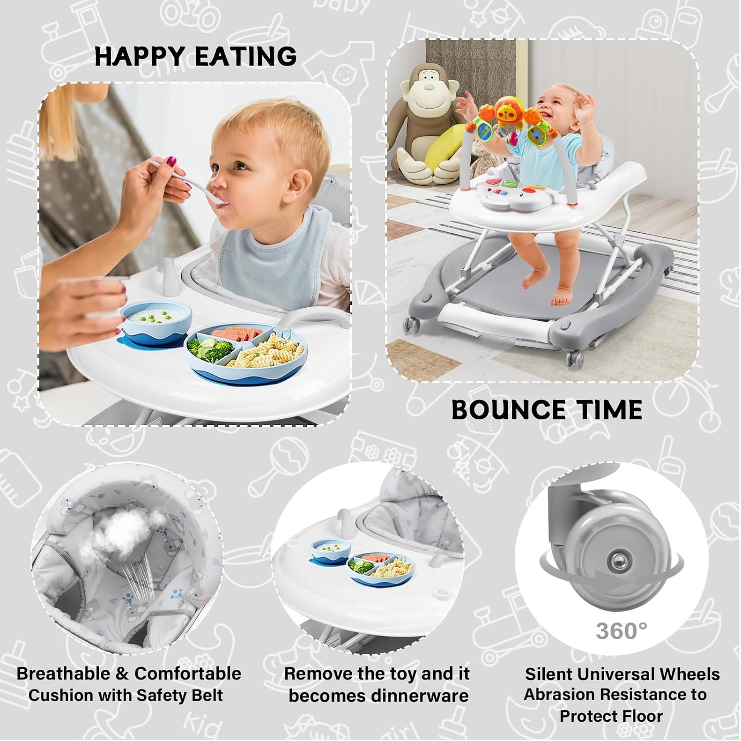 Thumbnail 3 de RefoereBabe 5-in-1 Baby Walker: Foldable, Adjustable, and Multi-Mode Activity Center