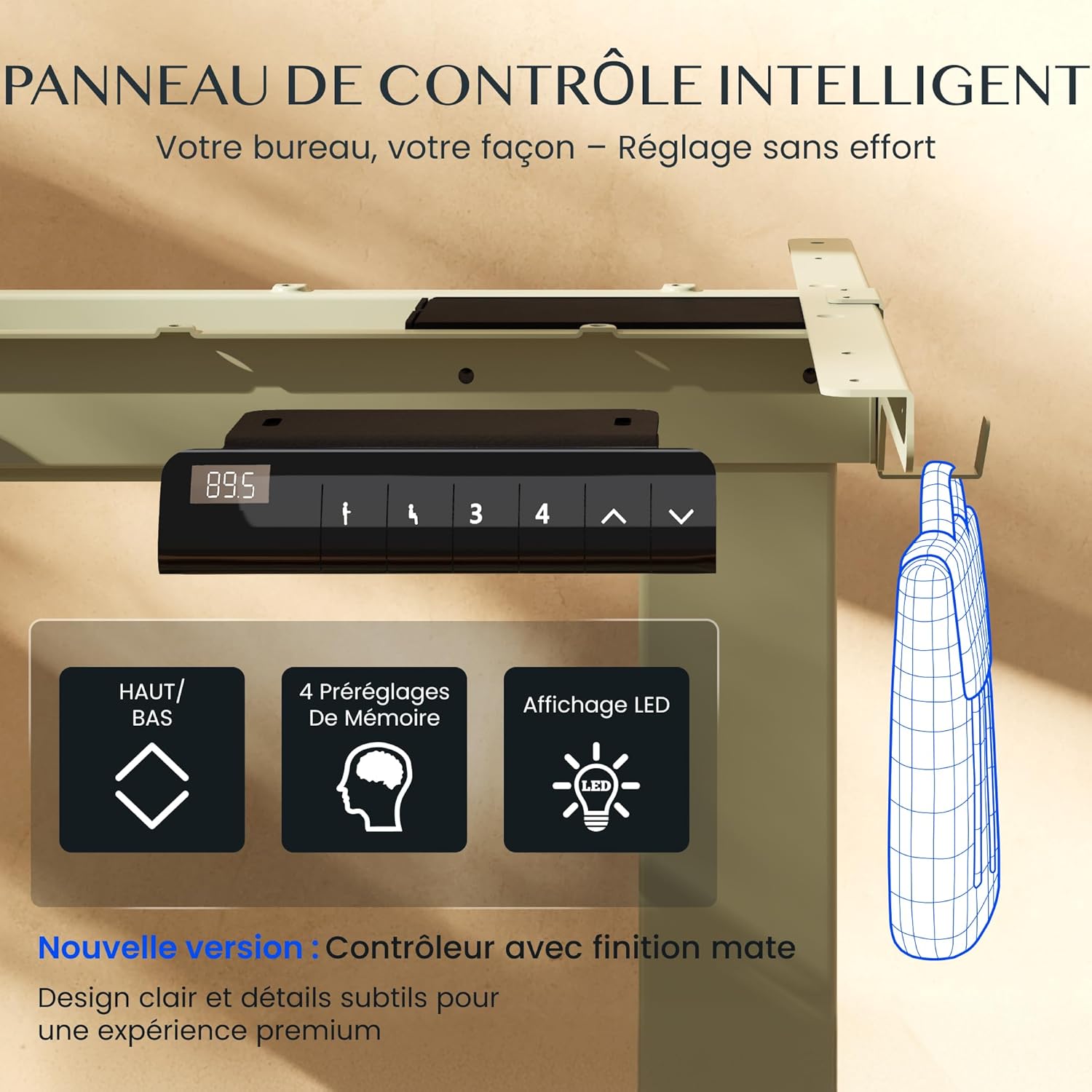 Thumbnail 5 de FLEXISPOT Bureau assis-debout à 2 moteurs (charge 100 kg) avec panneau à mémoires, vert