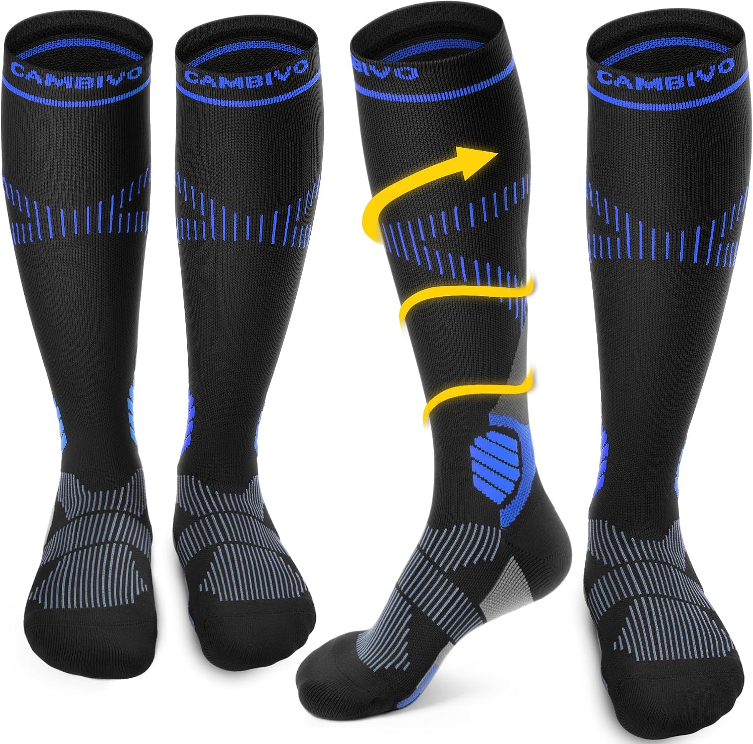 Detalle de CAMBIVO 2 Pairs 15-20mmHg Compression Socks for Women & Men – Flight-Ready Support for Plantar Fasciitis, Running, Pregnancy, Travel