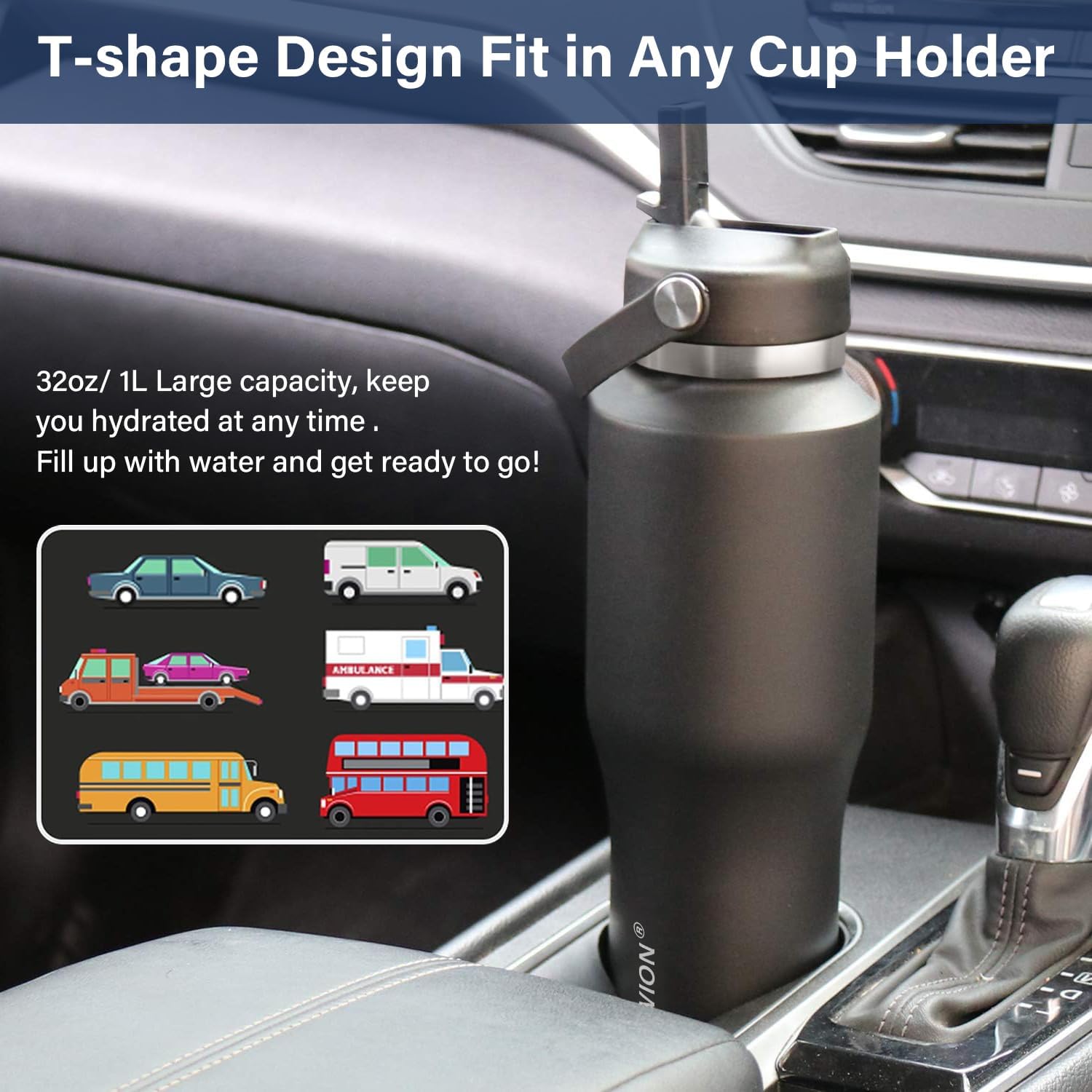 Detalle 2 de HYDROWION 32oz Stainless Steel Water Bottle with 3 Lids — Vacuum Insulated, Fits in Cup Holders