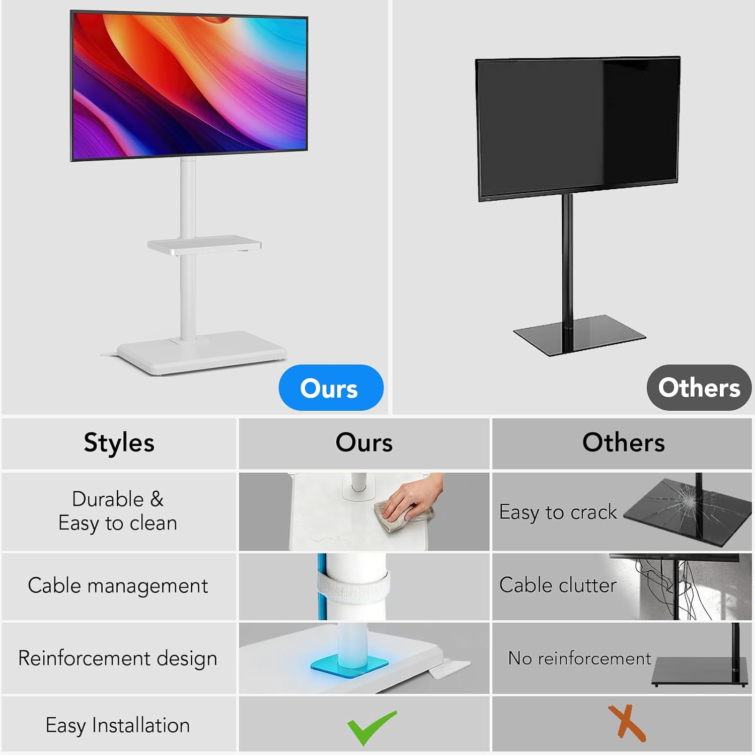 Detalle 1 de AX WABER vrijstaand tv-meubel voor 26–55 inch, verstelbaar en draaibaar