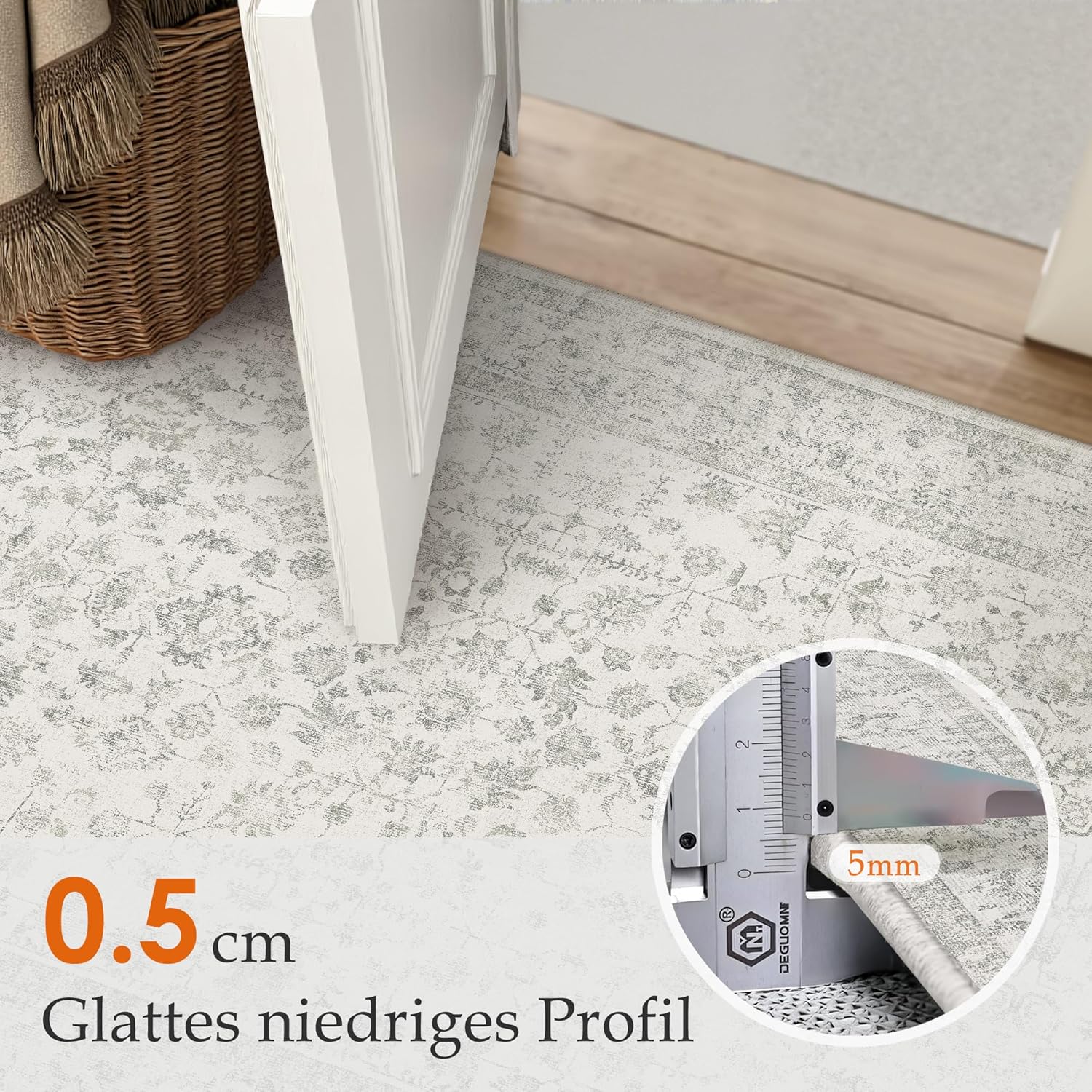 Thumbnail 3 de PureCozy Grau Teppich 200x300cm – Vintage Kurzflor, rutschfest, waschbar