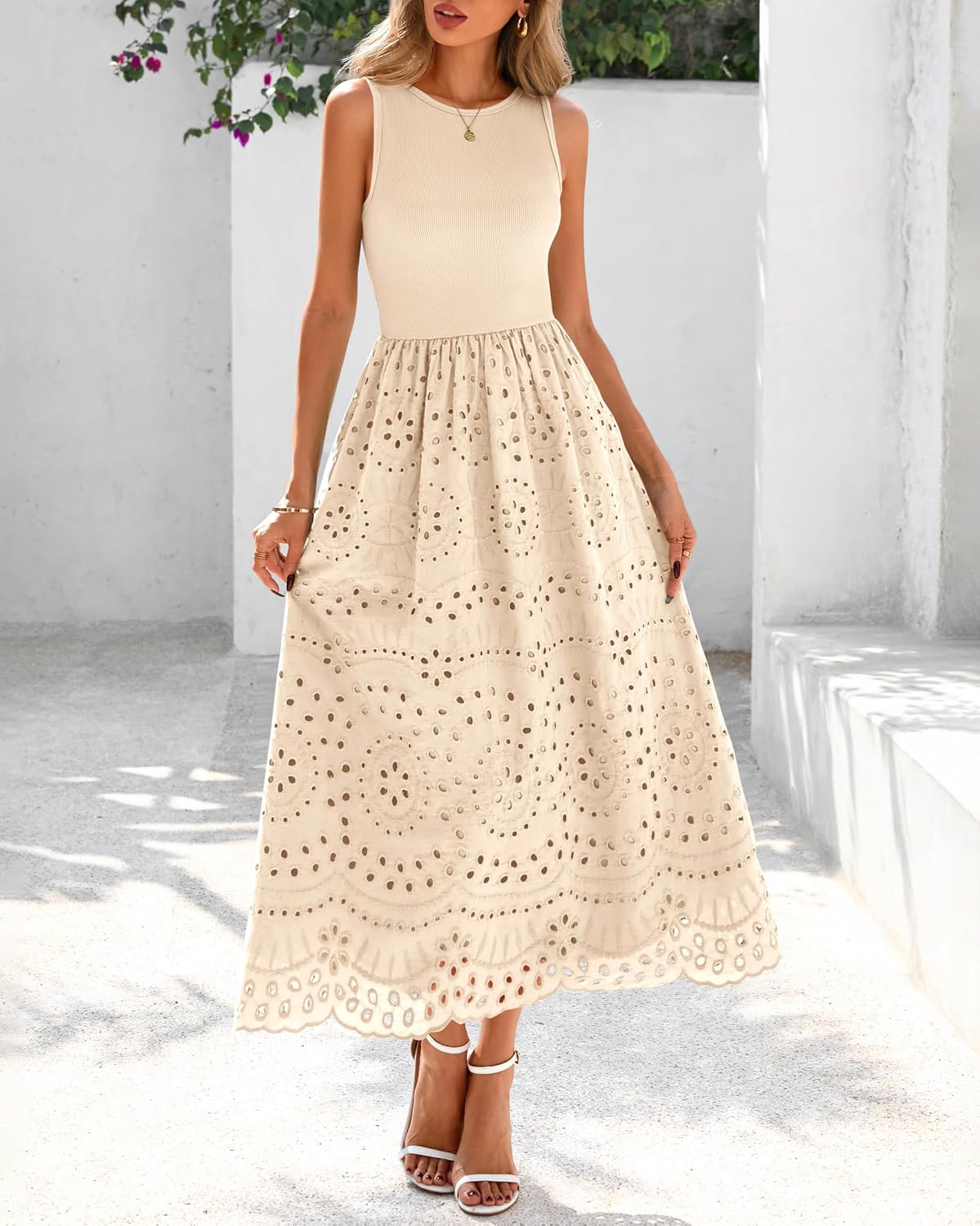 Thumbnail 6 de Dowerme Summer Lace Eyelet Maxi Dress with Pockets – Boho Cotton Sleeveless A-Line