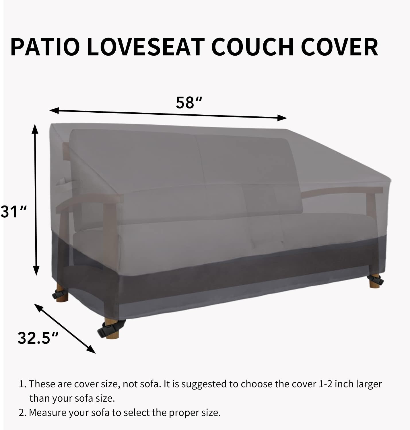 Detalle 2 de Easy-Going Outdoor Loveseat Cover, 600D Waterproof Oxford Fabric, Gray