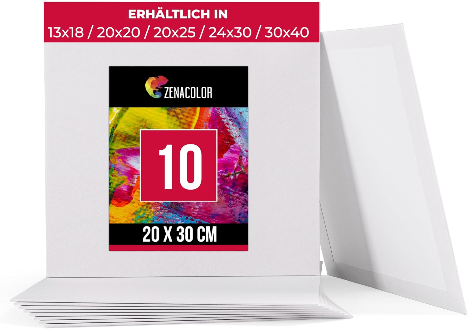 Detalle de Zenacolor Canvas Set 10 teilig (Leinwand zum Bemalen) 20x30 cm – säurefreie Baumwolle